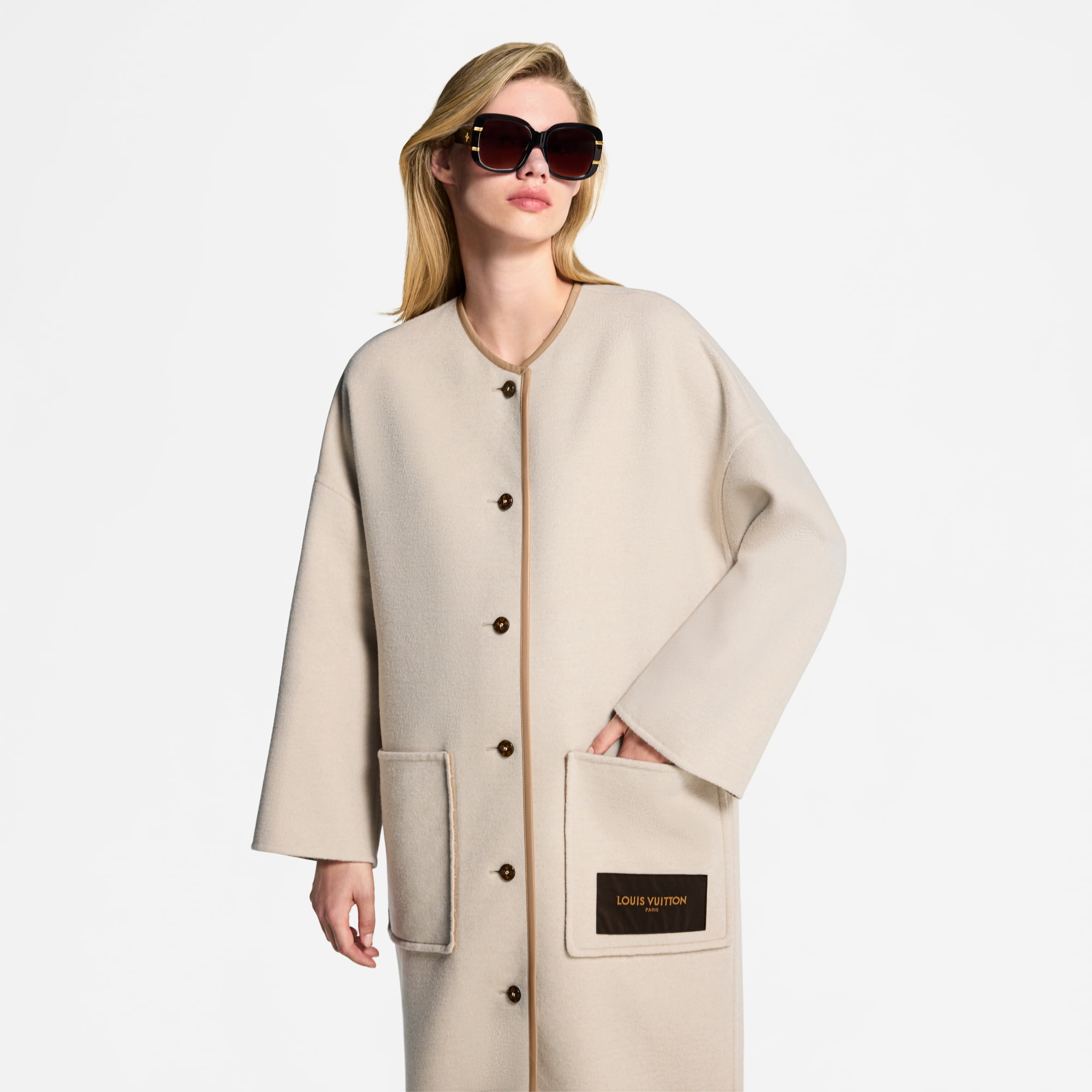 Abrigo de doble cara sin cuello  Mujer Prêt-à-Porter Abrigos y chaquetas | LOUIS VUITTON (Zoom de producto)