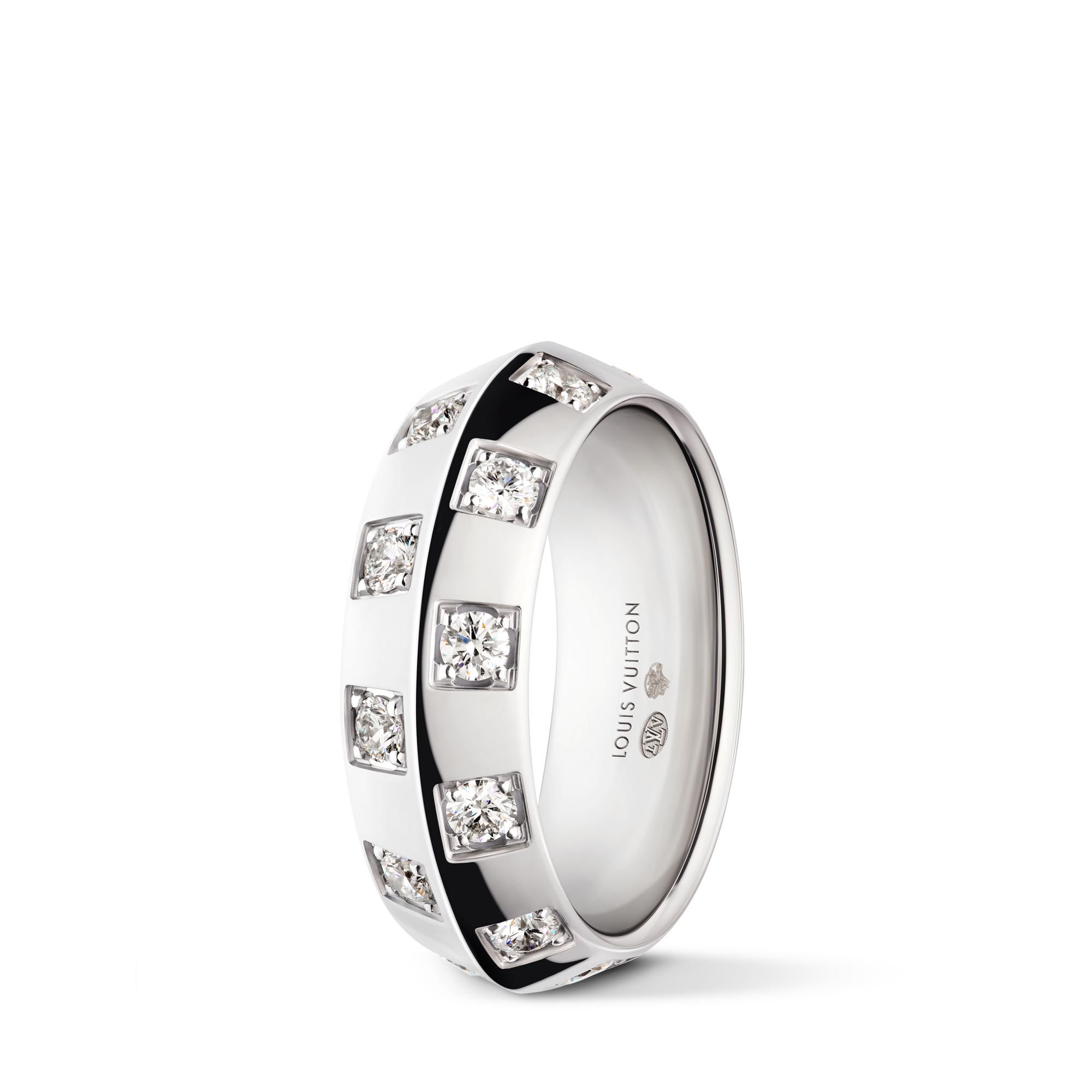 Anillo grande Le Damier de Louis Vuitton de oro blanco y diamantes  Joyería Categorías Anillos | LOUIS VUITTON (Zoom de producto)
