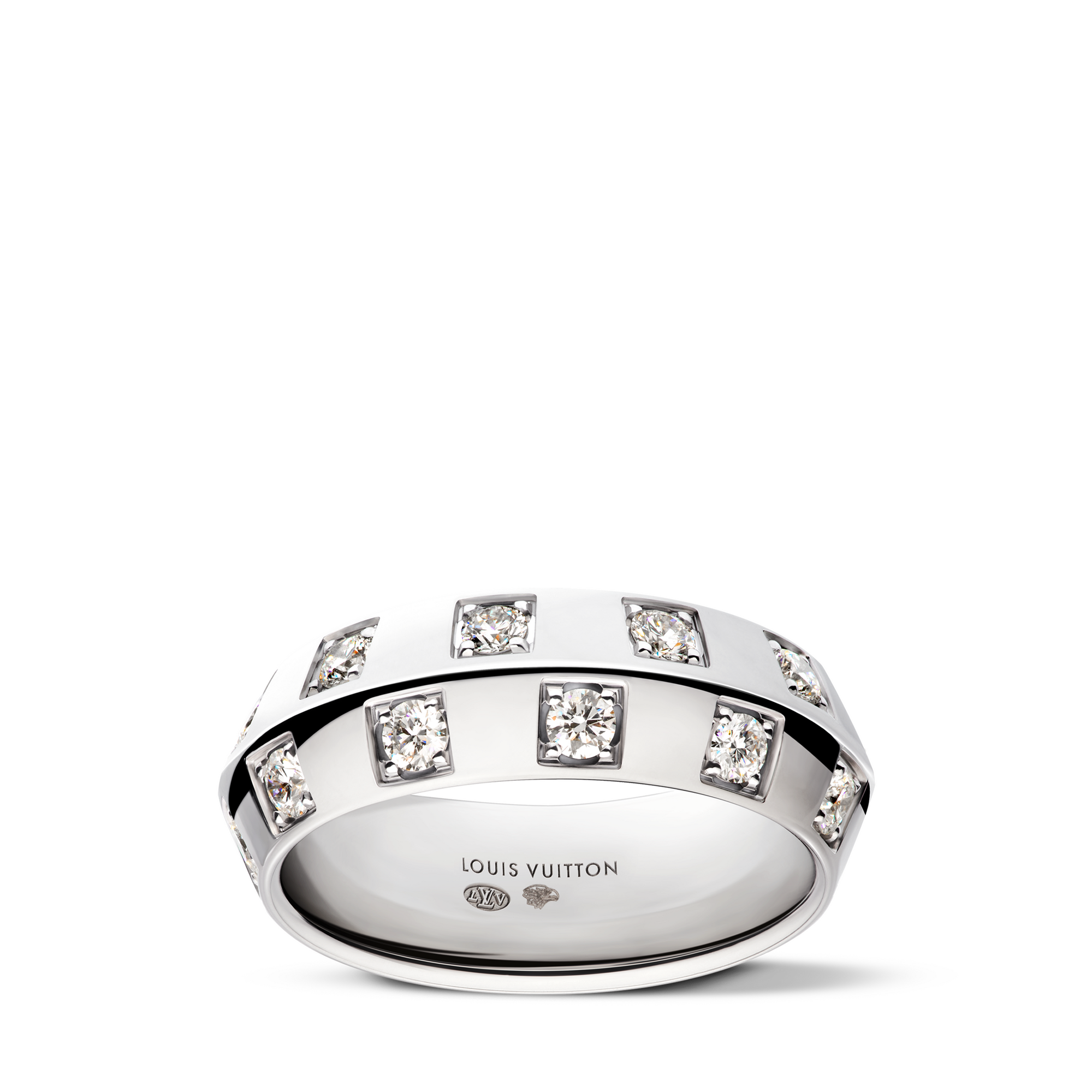 Anillo grande Le Damier de Louis Vuitton de oro blanco y diamantes  Joyería Categorías Anillos | LOUIS VUITTON (Zoom de producto)