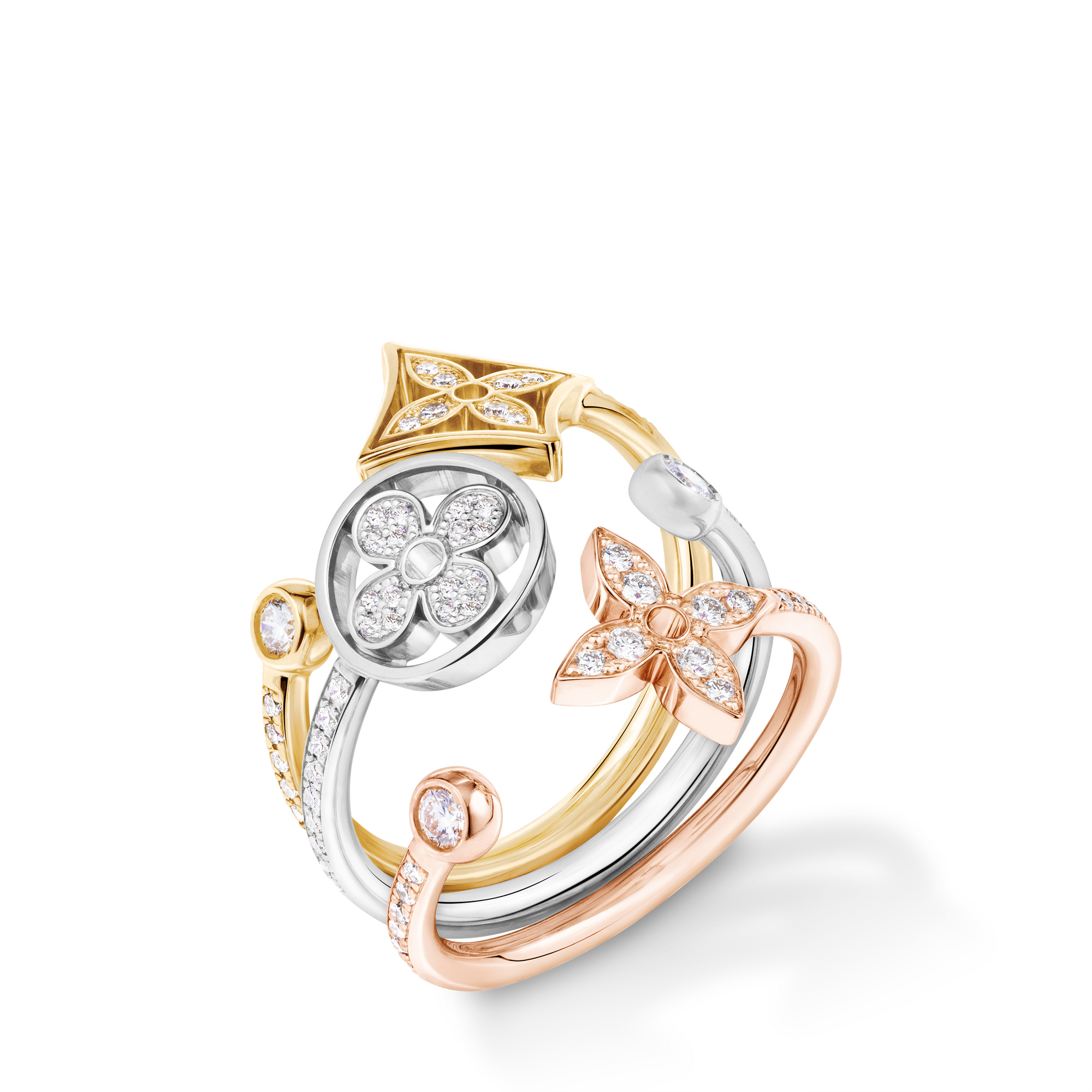Anillo Idylle Blossom de tres oros con pavé de diamantes  Joyería Categorías Joyería | LOUIS VUITTON (Zoom de producto)
