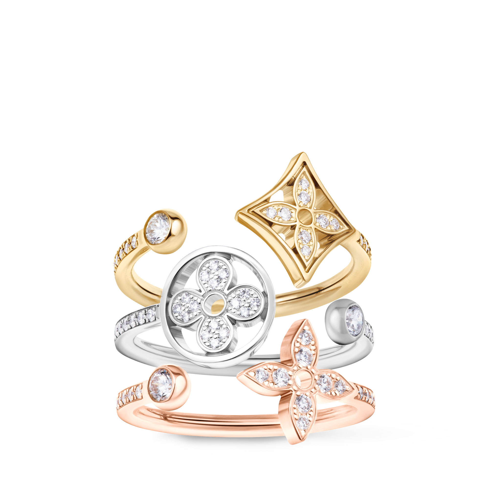 Anillo Idylle Blossom de tres oros con pavé de diamantes  Joyería Categorías Joyería | LOUIS VUITTON (Zoom de producto)