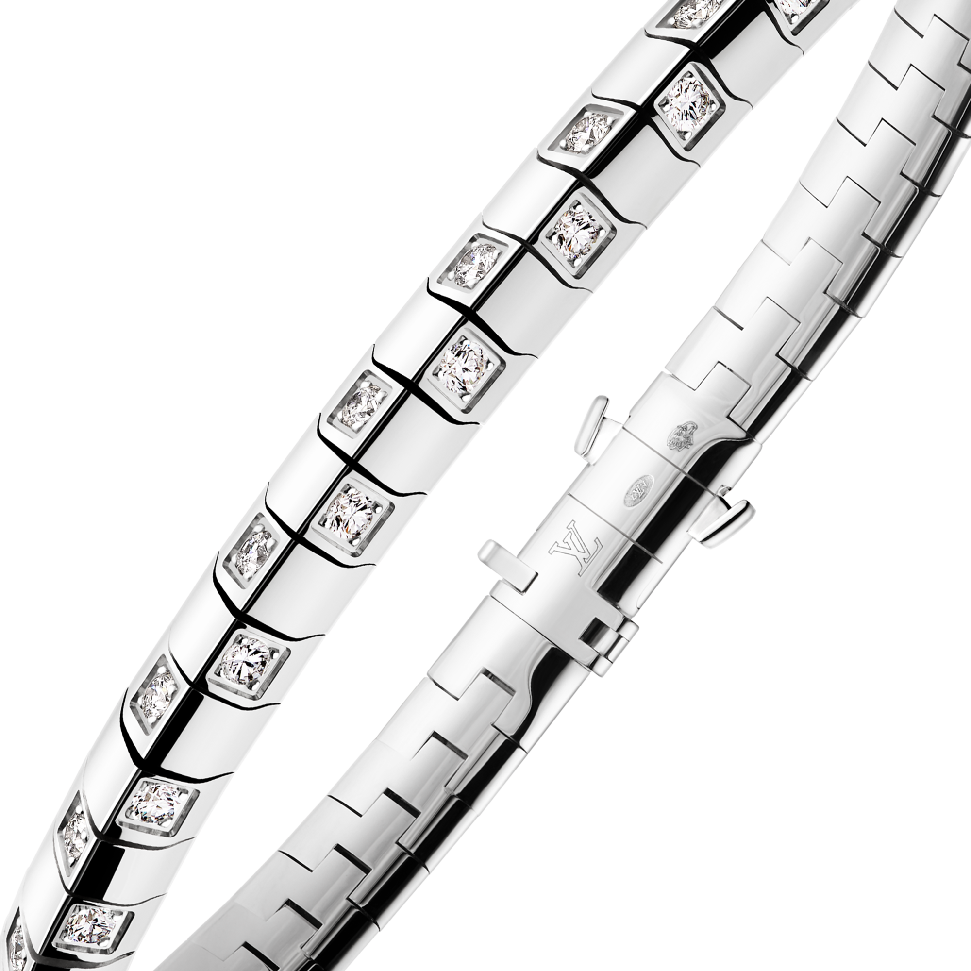 Brazalete mediano Le Damier de Louis Vuitton de oro blanco y diamantes  Joyería Categorías Pulseras | LOUIS VUITTON (Zoom de producto)