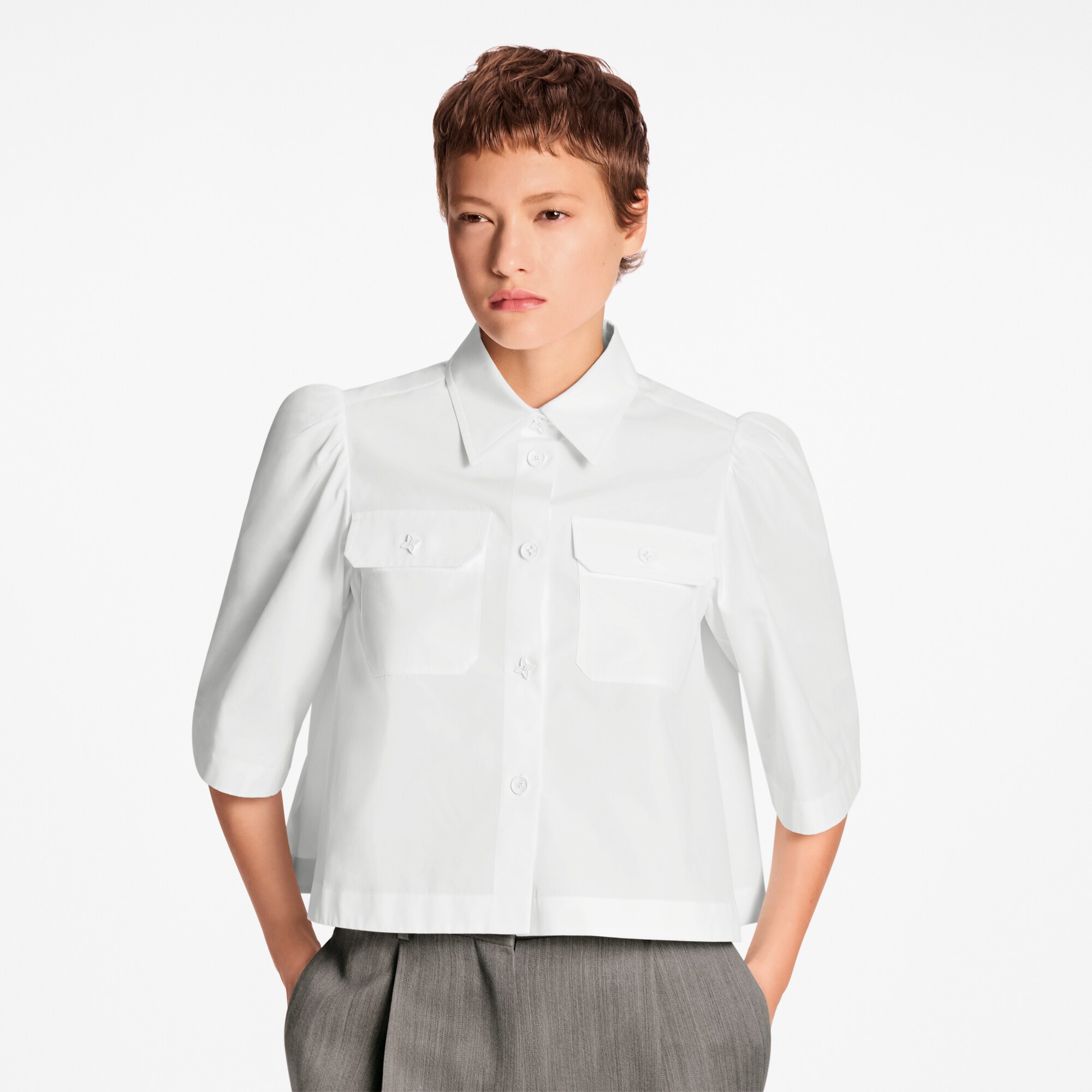 Camisa cropped con bolsillo de solapa  Mujer Prêt-à-Porter Tops | LOUIS VUITTON (Zoom de producto)