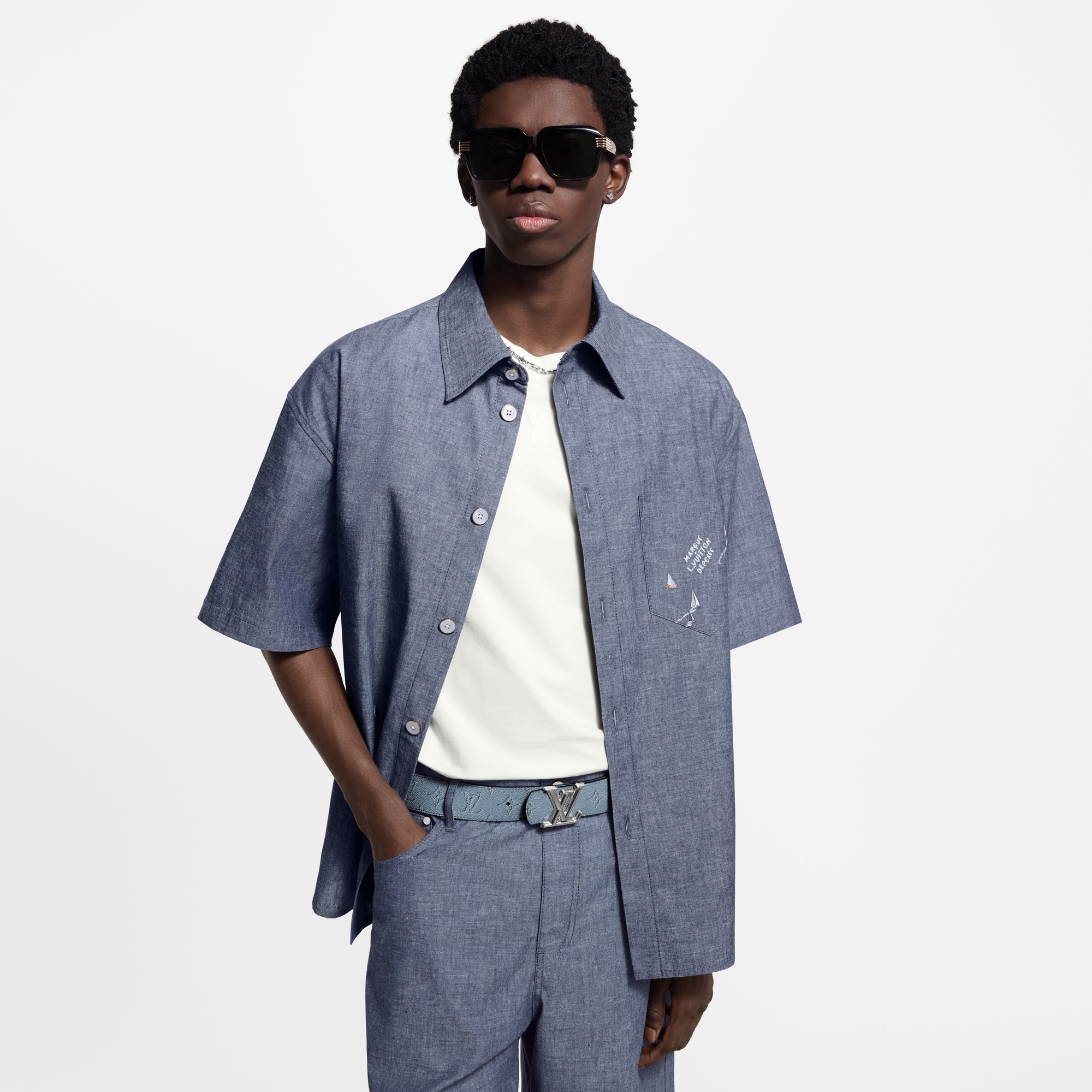 Camisa de manga corta en chambray  Hombre Prêt-à-Porter Camisas | LOUIS VUITTON (Zoom de producto)