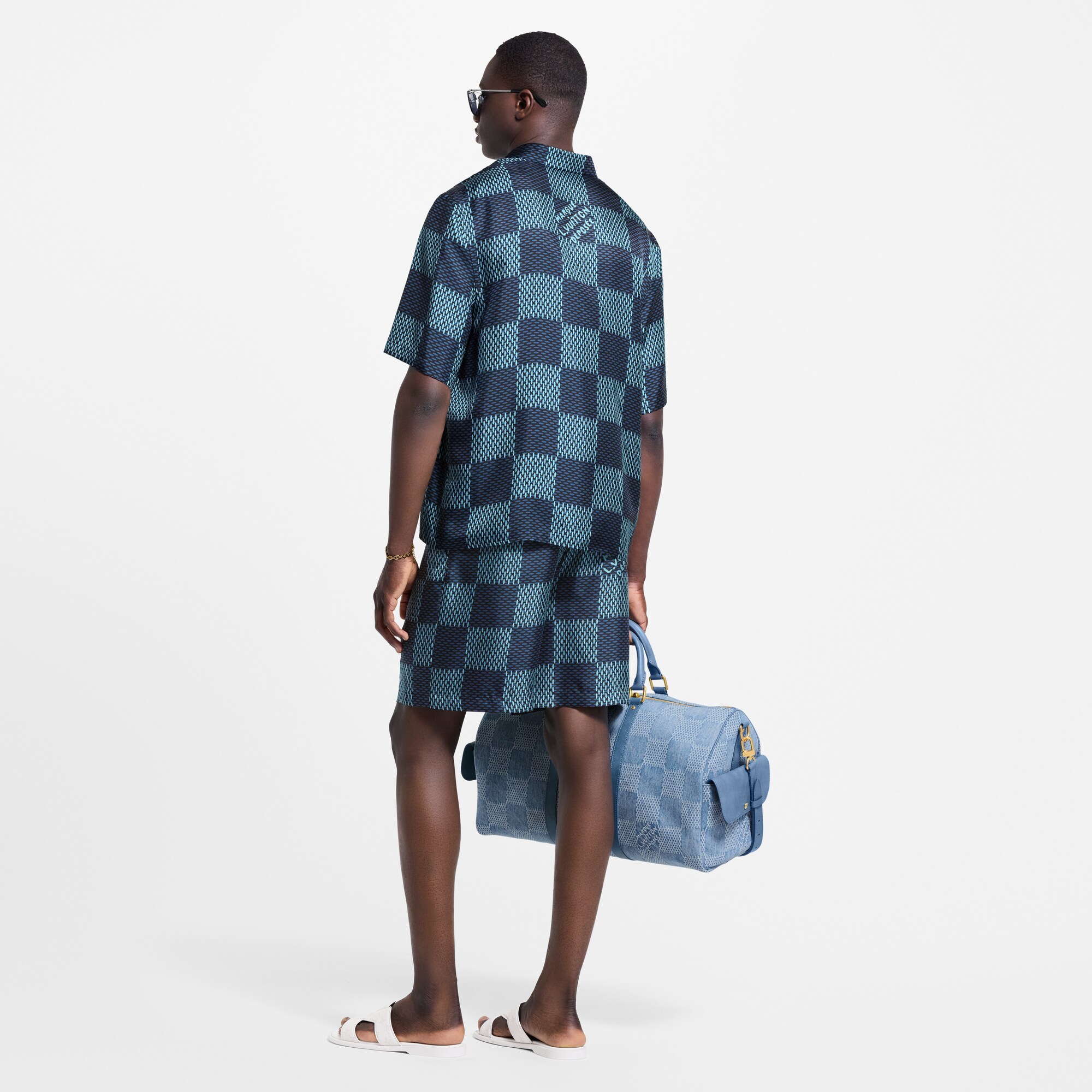 Camisa de manga corta en seda Damier  Hombre Prêt-à-Porter Camisas | LOUIS VUITTON (Zoom de producto)