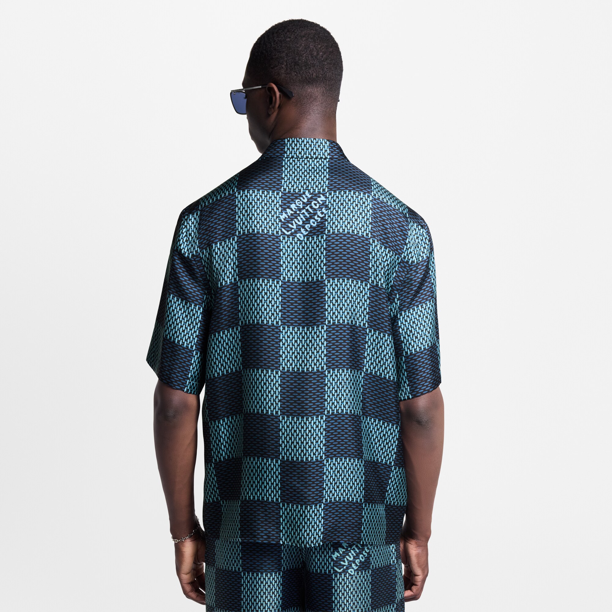 Camisa de manga corta en seda Damier  Hombre Prêt-à-Porter Camisas | LOUIS VUITTON (Zoom de producto)
