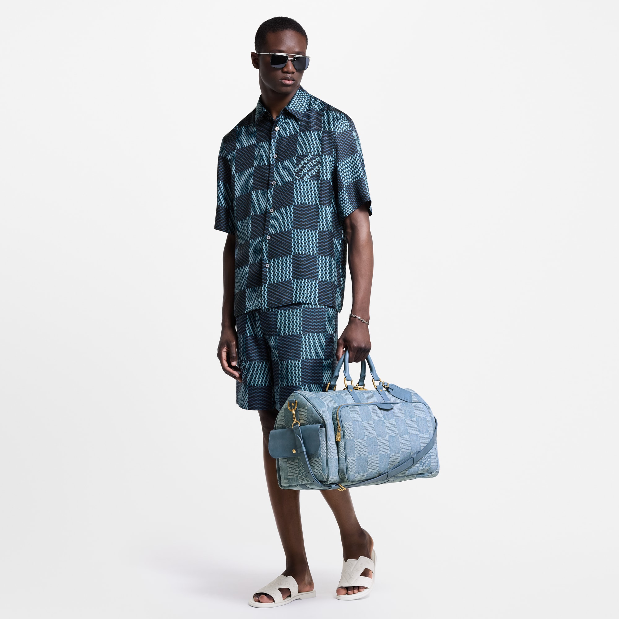 Camisa de manga corta en seda Damier  Hombre Prêt-à-Porter Camisas | LOUIS VUITTON (Zoom de producto)