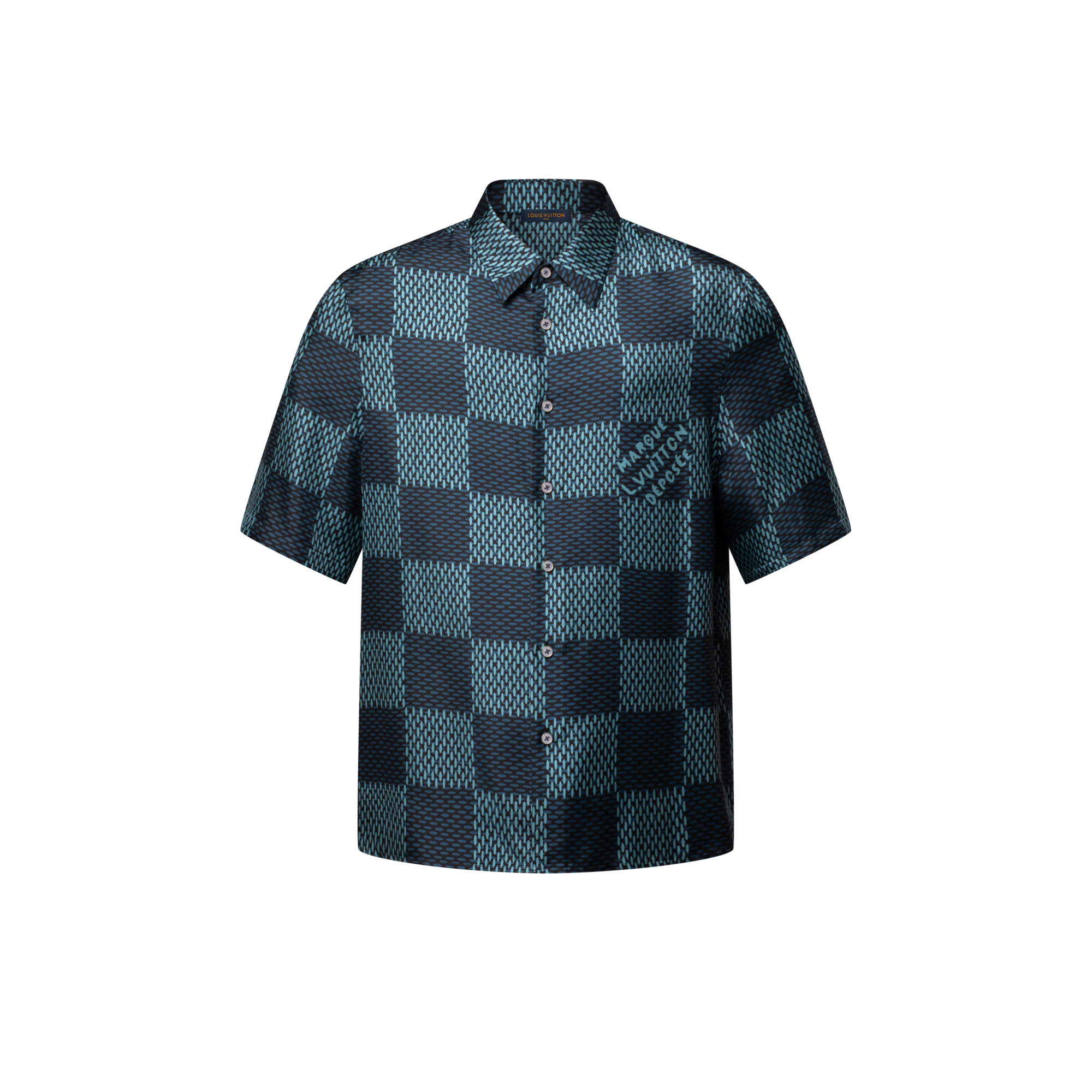 Camisa de manga corta en seda Damier  Hombre Prêt-à-Porter Camisas | LOUIS VUITTON (Zoom de producto)