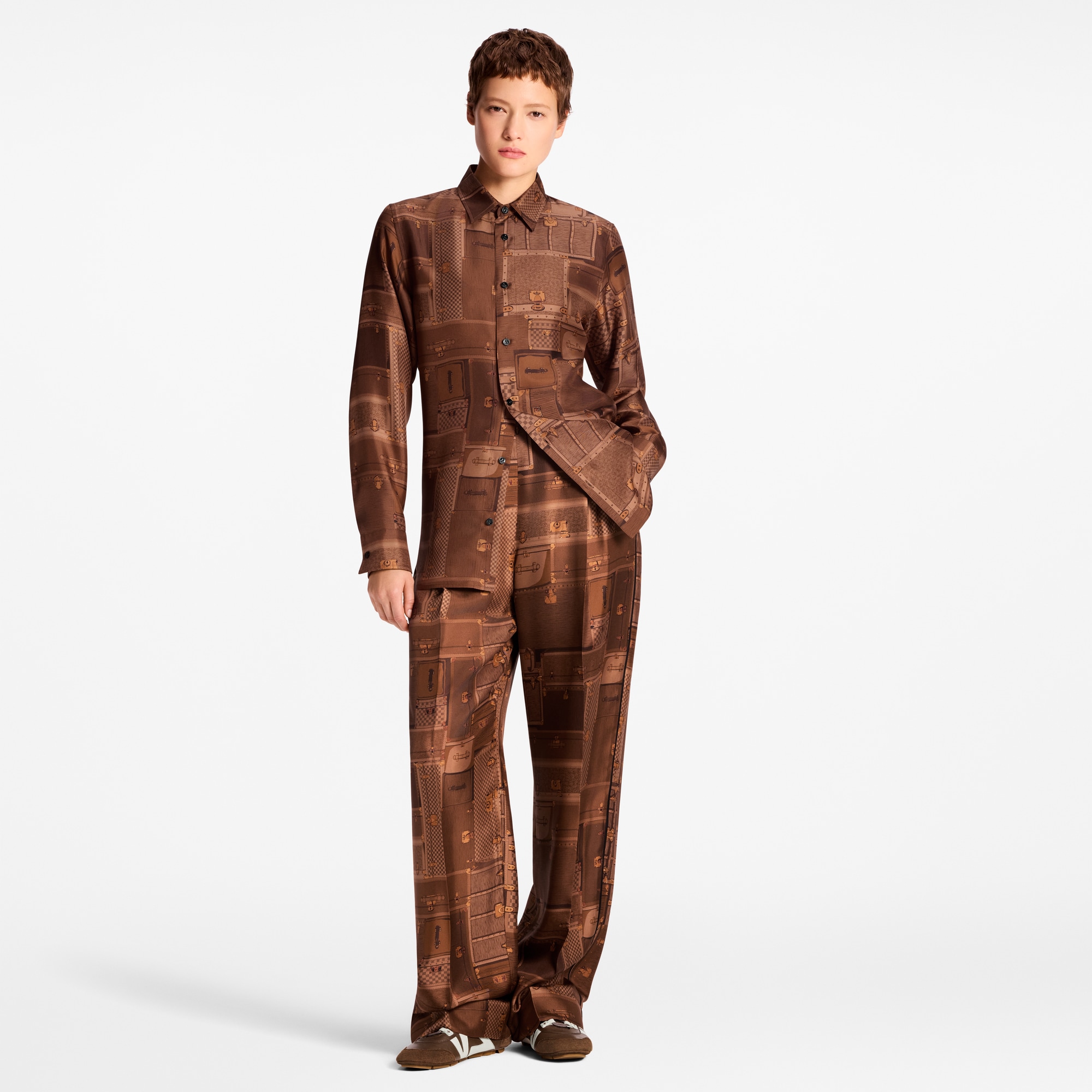 Camisa de seda con estampado de baúles  Mujer Prêt-à-Porter Tops | LOUIS VUITTON (Zoom de producto)