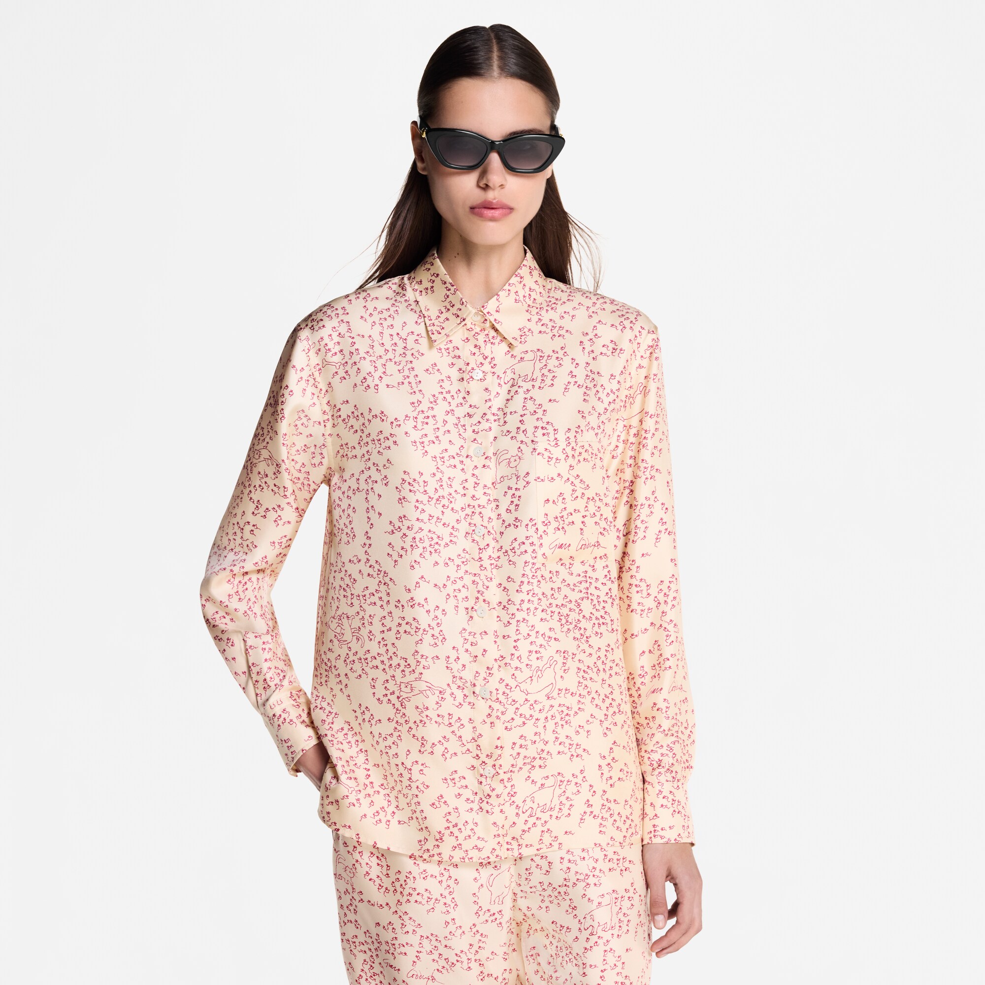 Camisa de seda con estampado de gatos y ratones  Mujer Prêt-à-Porter Tops | LOUIS VUITTON (Zoom de producto)