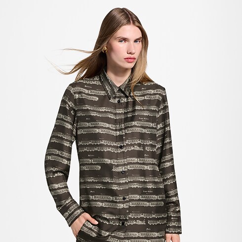 Camisa de seda con estampado de trenes Mujer Prêt-à-Porter Tops y camisas | LOUIS VUITTON (Zoom de producto)