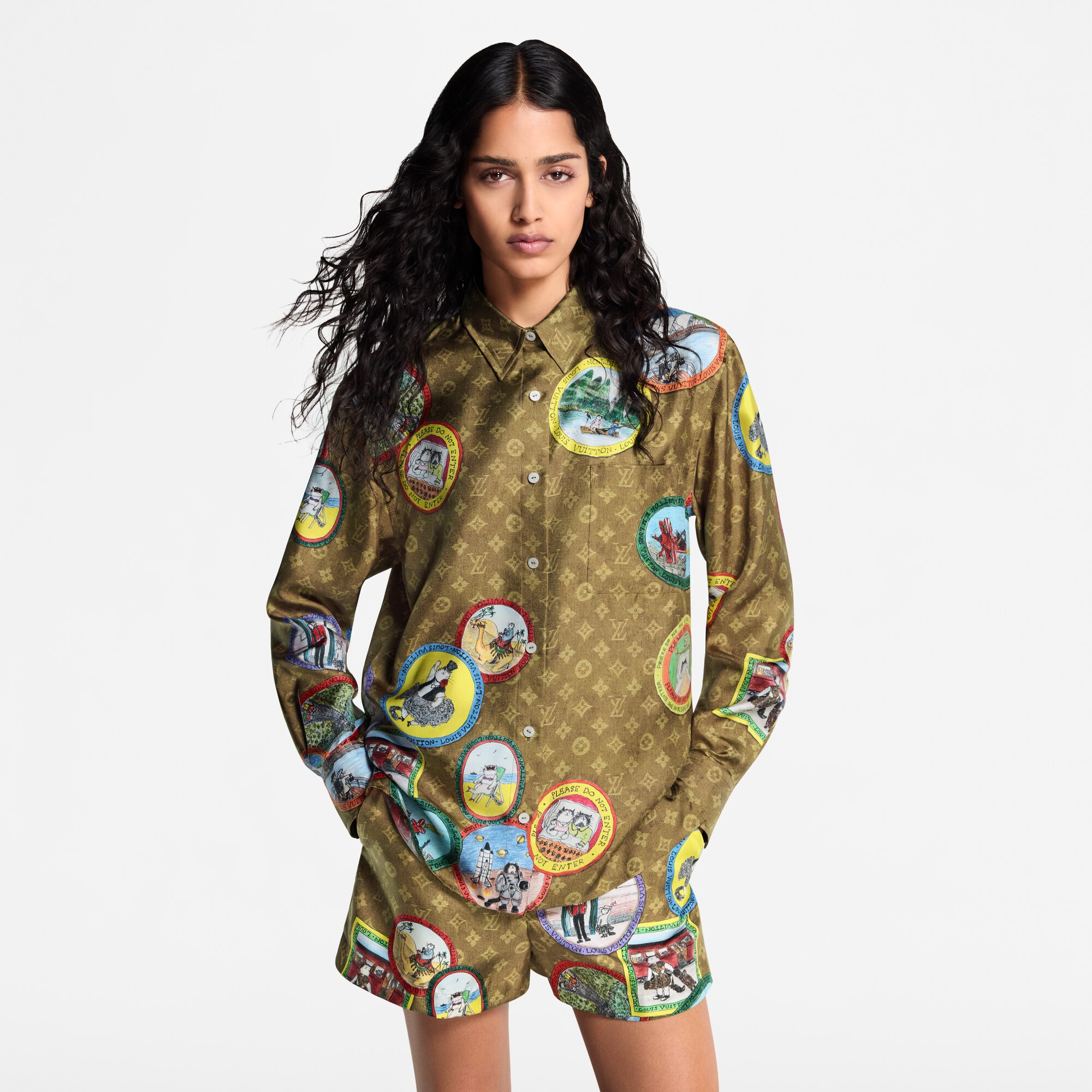 Camisa de seda Monogram con sellos de gatos  Mujer Prêt-à-Porter Tops | LOUIS VUITTON (Zoom de producto)