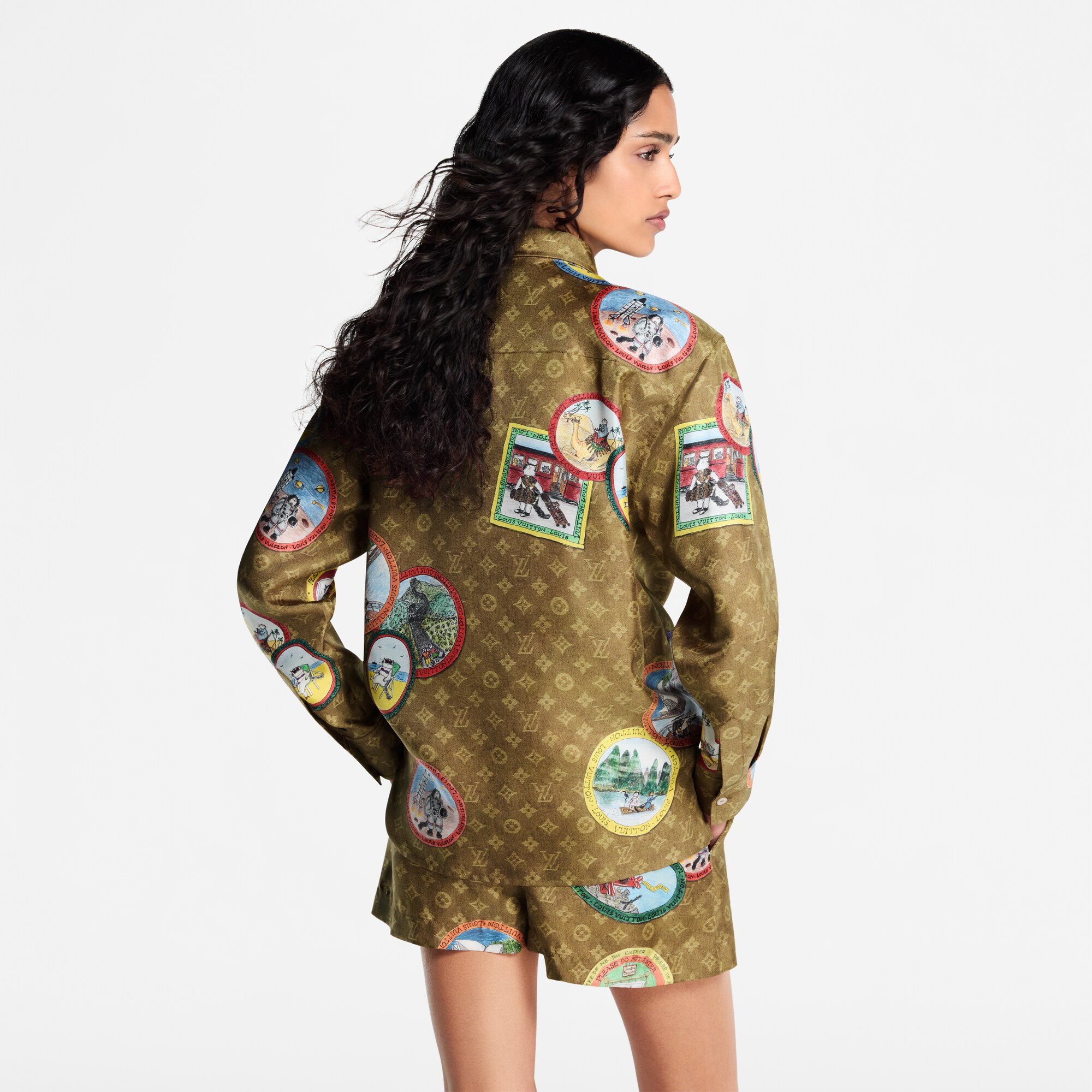 Camisa de seda Monogram con sellos de gatos  Mujer Prêt-à-Porter Tops | LOUIS VUITTON (Zoom de producto)