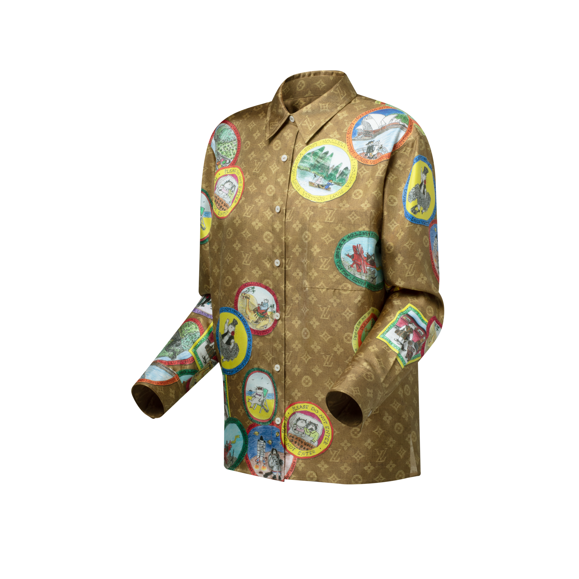 Camisa de seda Monogram con sellos de gatos  Mujer Prêt-à-Porter Tops | LOUIS VUITTON (Zoom de producto)