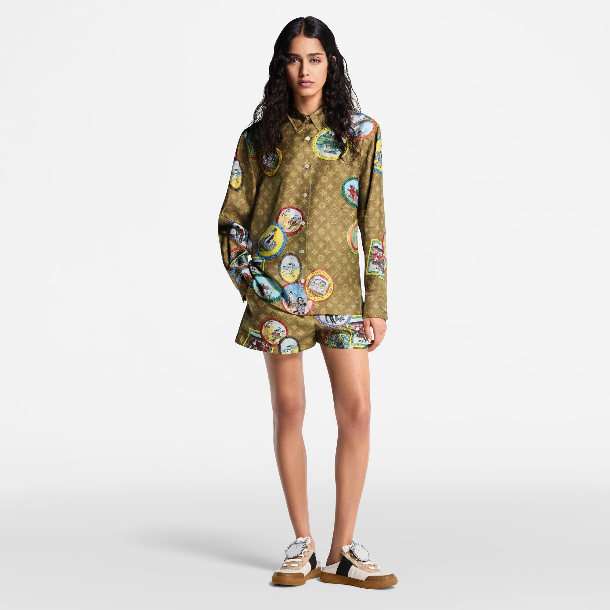 Camisa de seda Monogram con sellos de gatos  Mujer Prêt-à-Porter Tops | LOUIS VUITTON (Zoom de producto)
