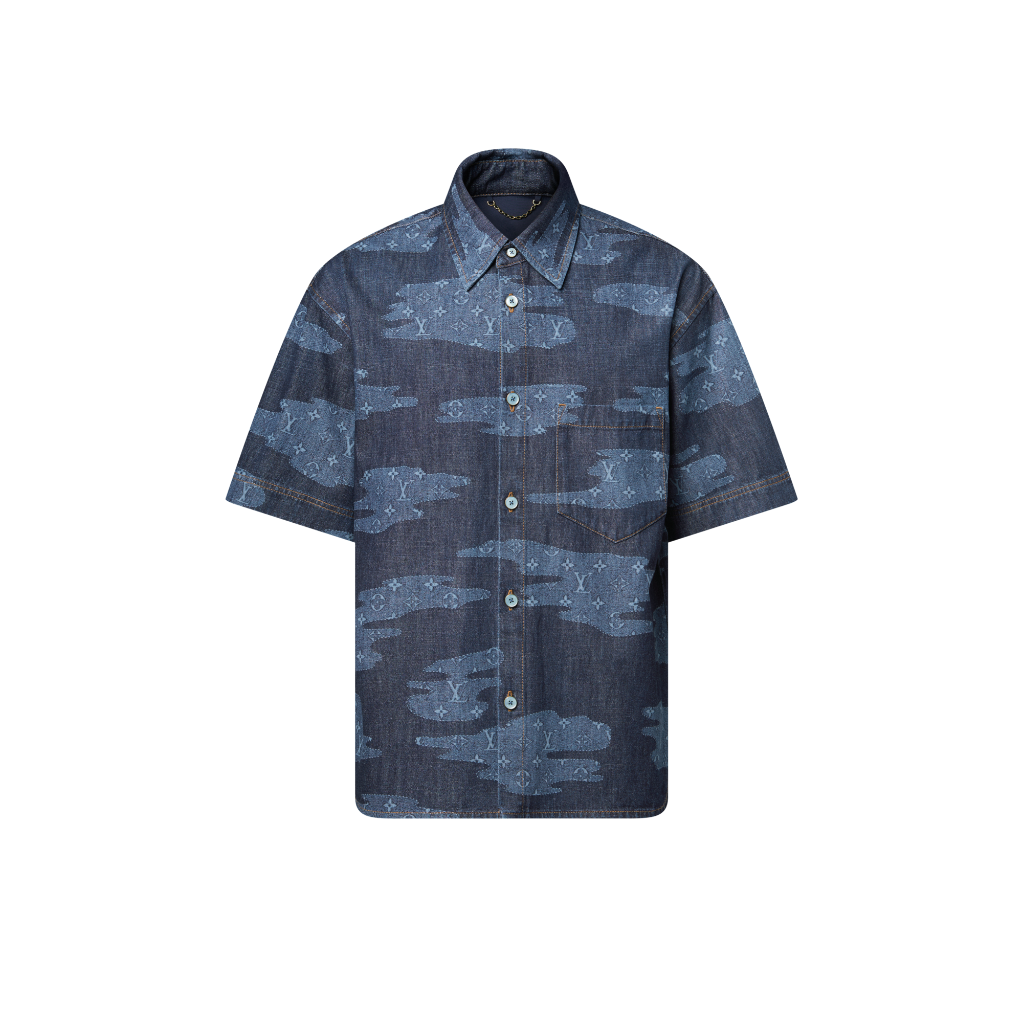 Camisa Monogram de manga corta en chambray  Hombre Prêt-à-Porter Denim | LOUIS VUITTON (Zoom de producto)