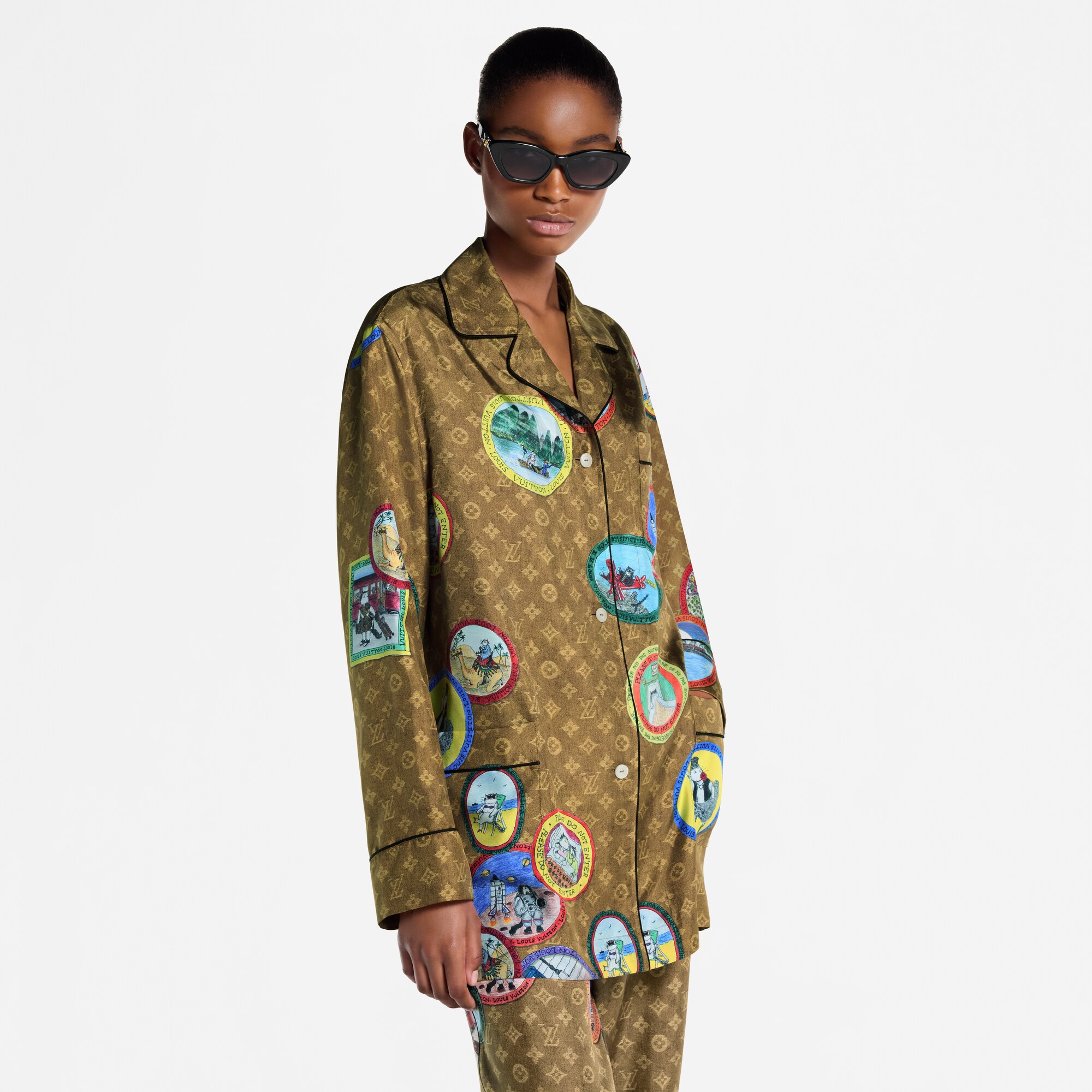 Camisa tipo pijama Monogram con sellos de gatos  Mujer Prêt-à-Porter Tops | LOUIS VUITTON (Zoom de producto)
