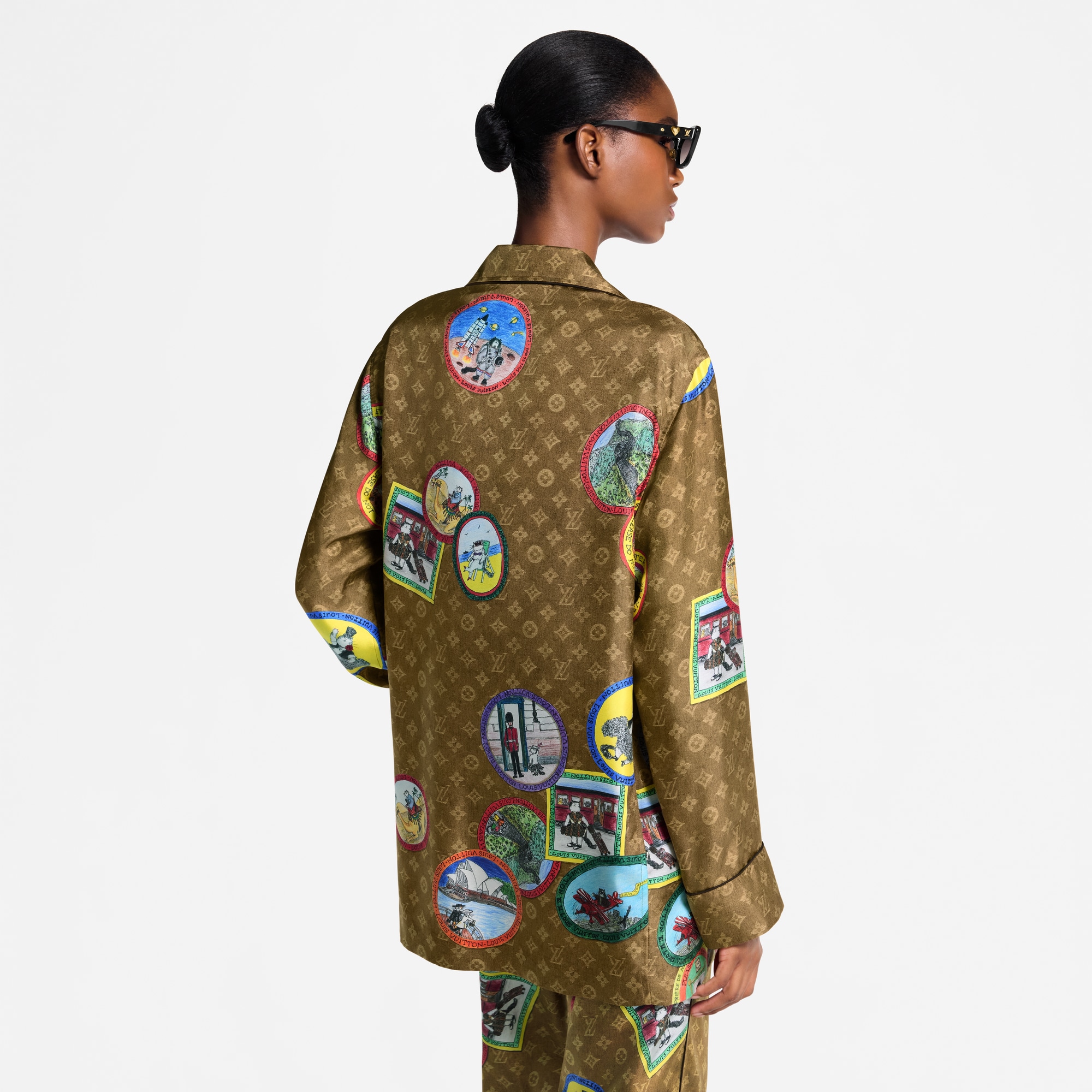 Camisa tipo pijama Monogram con sellos de gatos  Mujer Prêt-à-Porter Tops | LOUIS VUITTON (Zoom de producto)