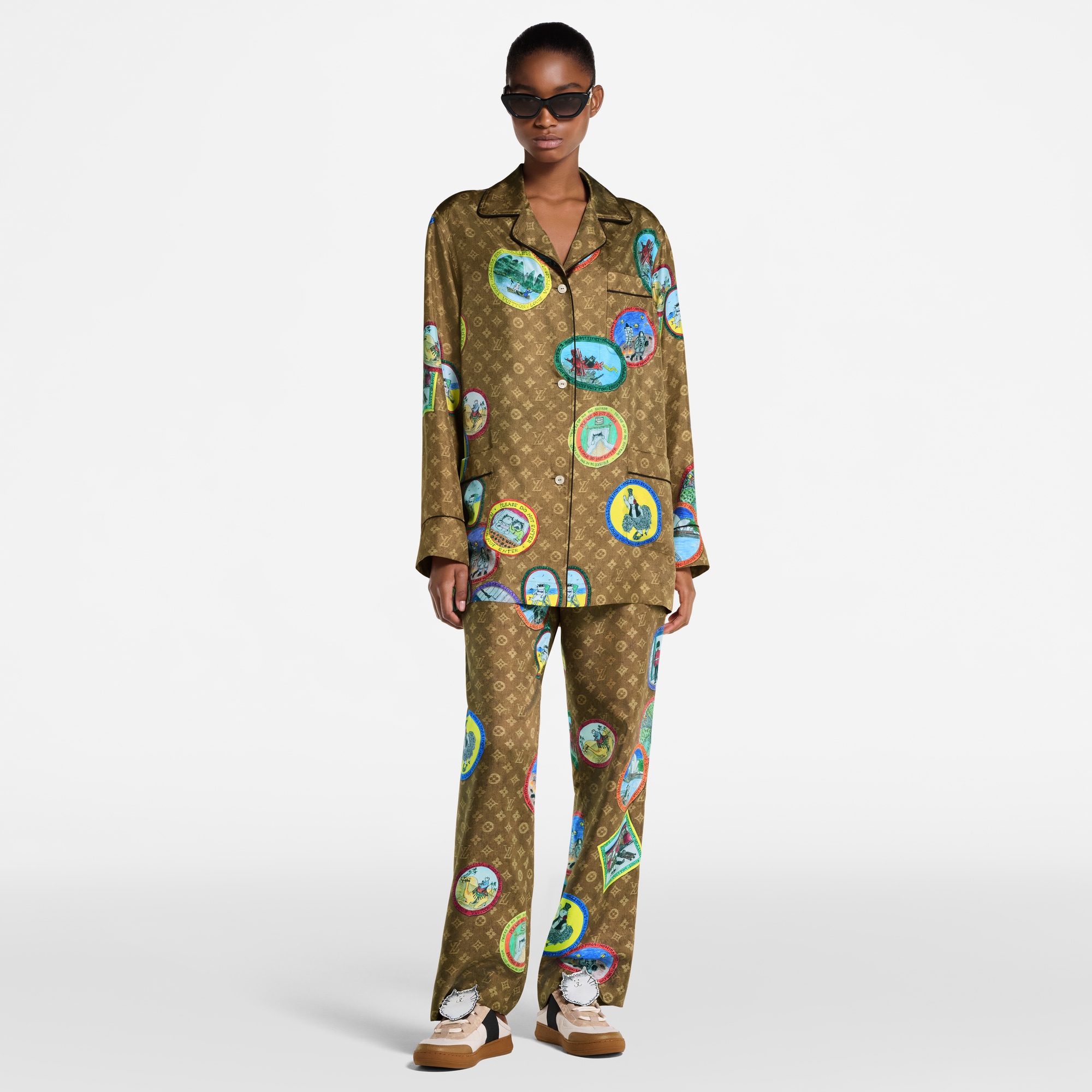 Camisa tipo pijama Monogram con sellos de gatos  Mujer Prêt-à-Porter Tops | LOUIS VUITTON (Zoom de producto)