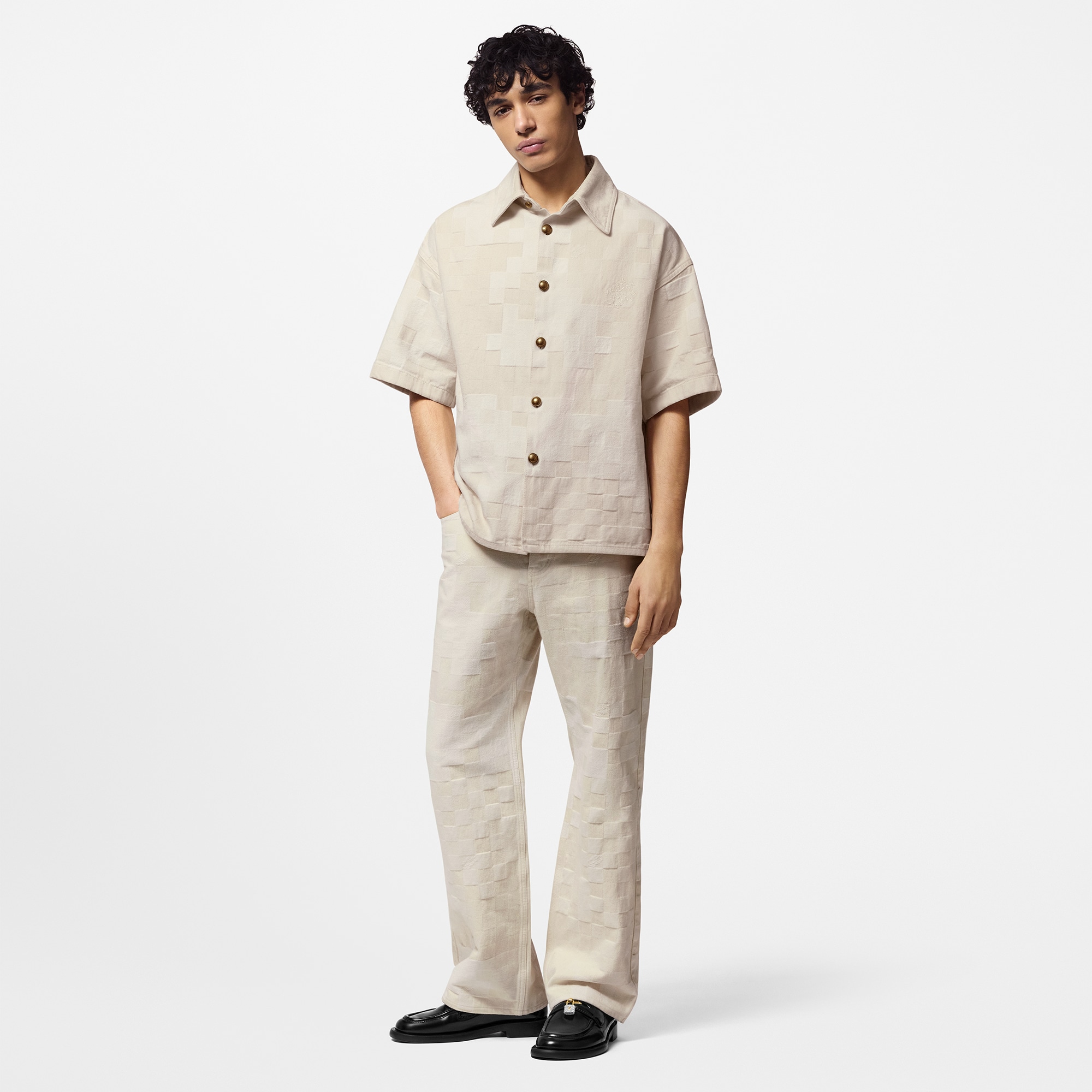 Camisa vaquera Damier de manga corta  Hombre Prêt-à-Porter Camisas | LOUIS VUITTON (Zoom de producto)
