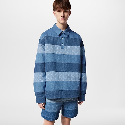 Camisa vaquera de manga larga con patchwork Hombre Prêt-à-Porter Camisetas y polos | LOUIS VUITTON (Zoom de producto)
