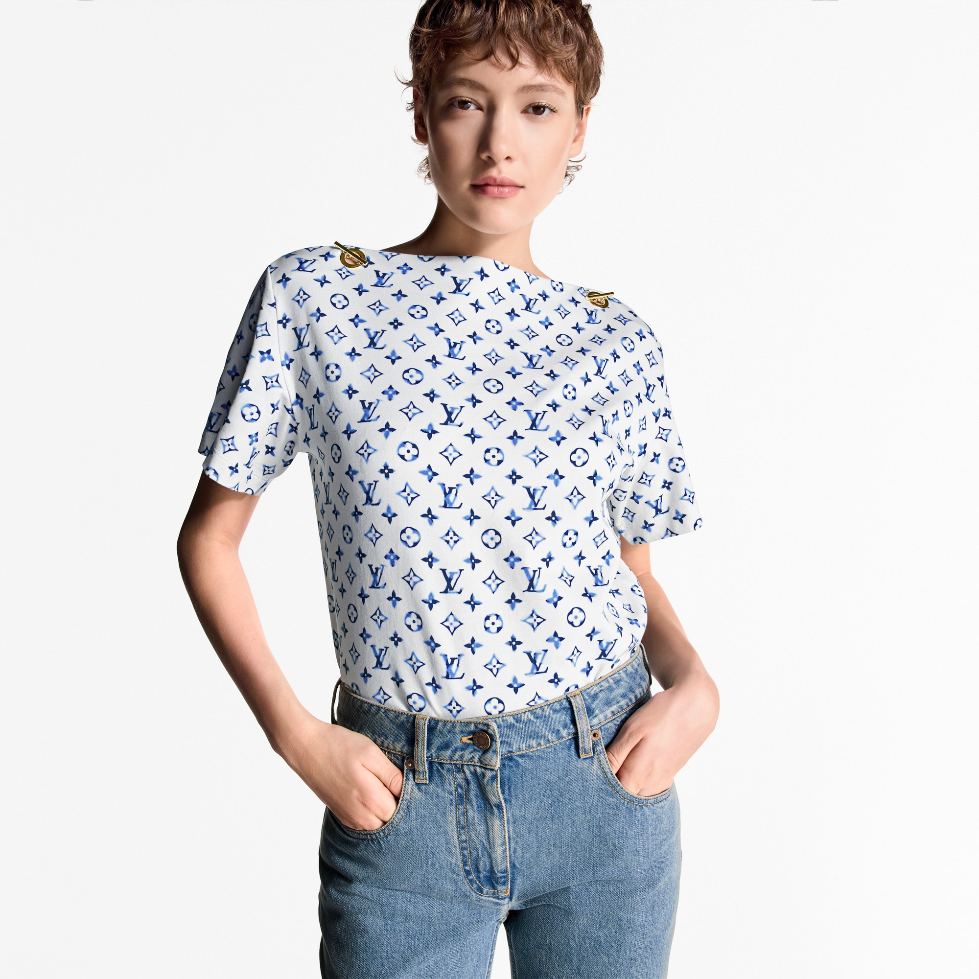 Camiseta Aquarelle Monogram con ojales  Mujer Prêt-à-Porter Tops | LOUIS VUITTON (Zoom de producto)
