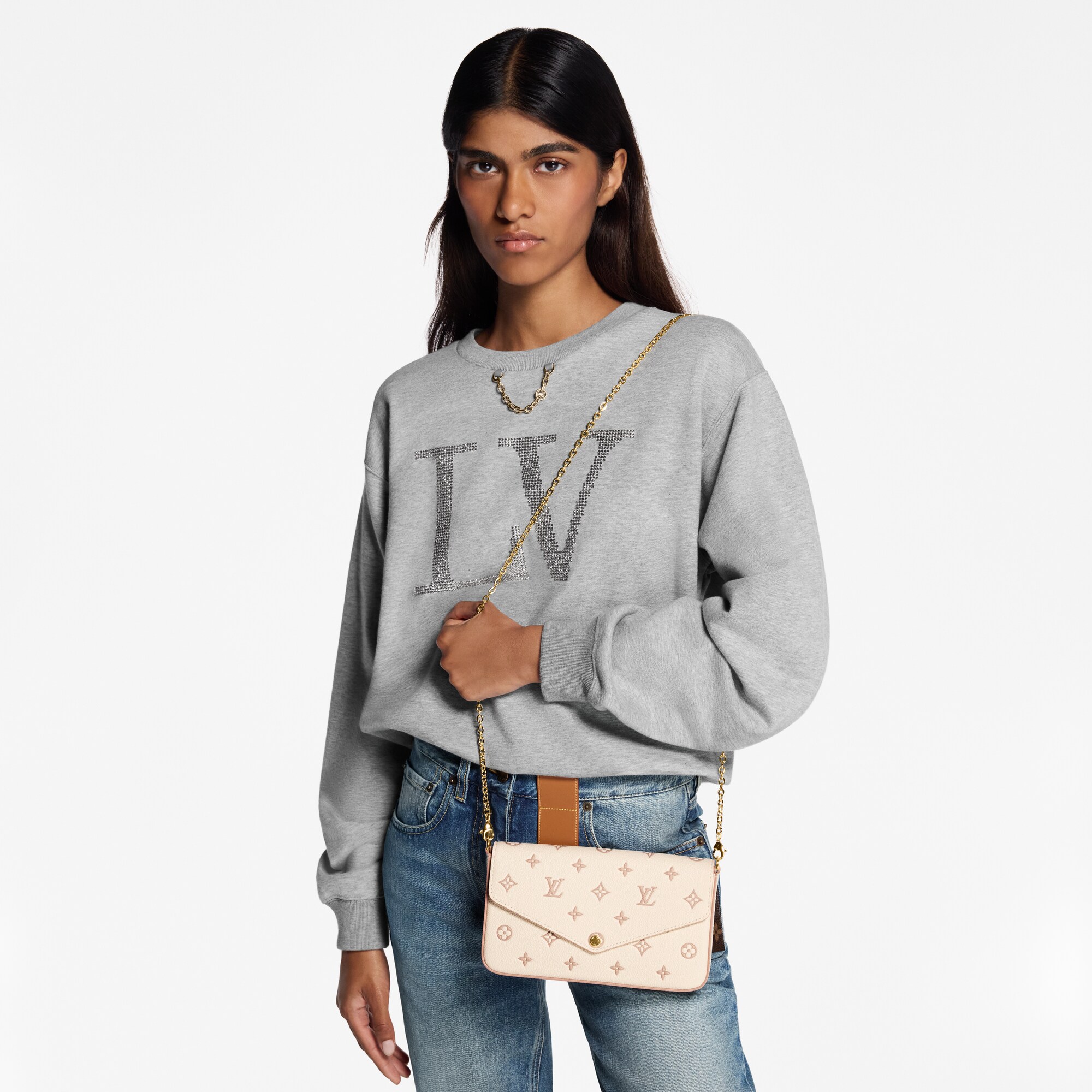 Cartera de mano Félicie Piel Monogram Empreinte Mujer Carteras y pequeña marroquinería Carteras con cadena y mini bolsos | LOUIS VUITTON (Zoom de producto)