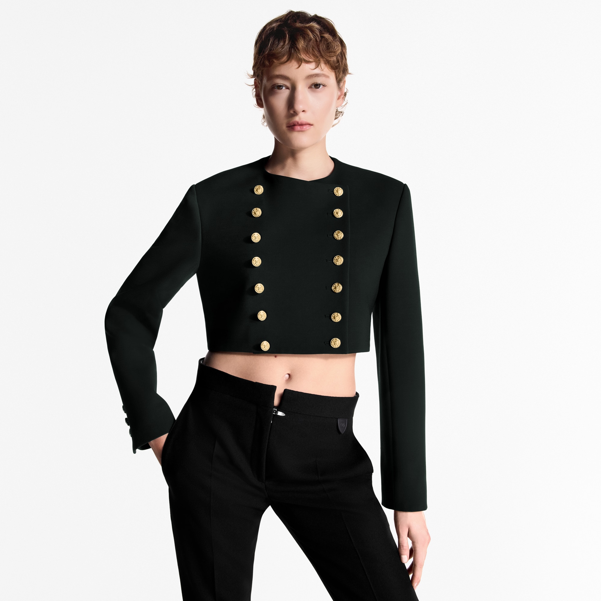 Chaqueta cropped con ribete de botones  Mujer Prêt-à-Porter Abrigos y chaquetas | LOUIS VUITTON (Zoom de producto)