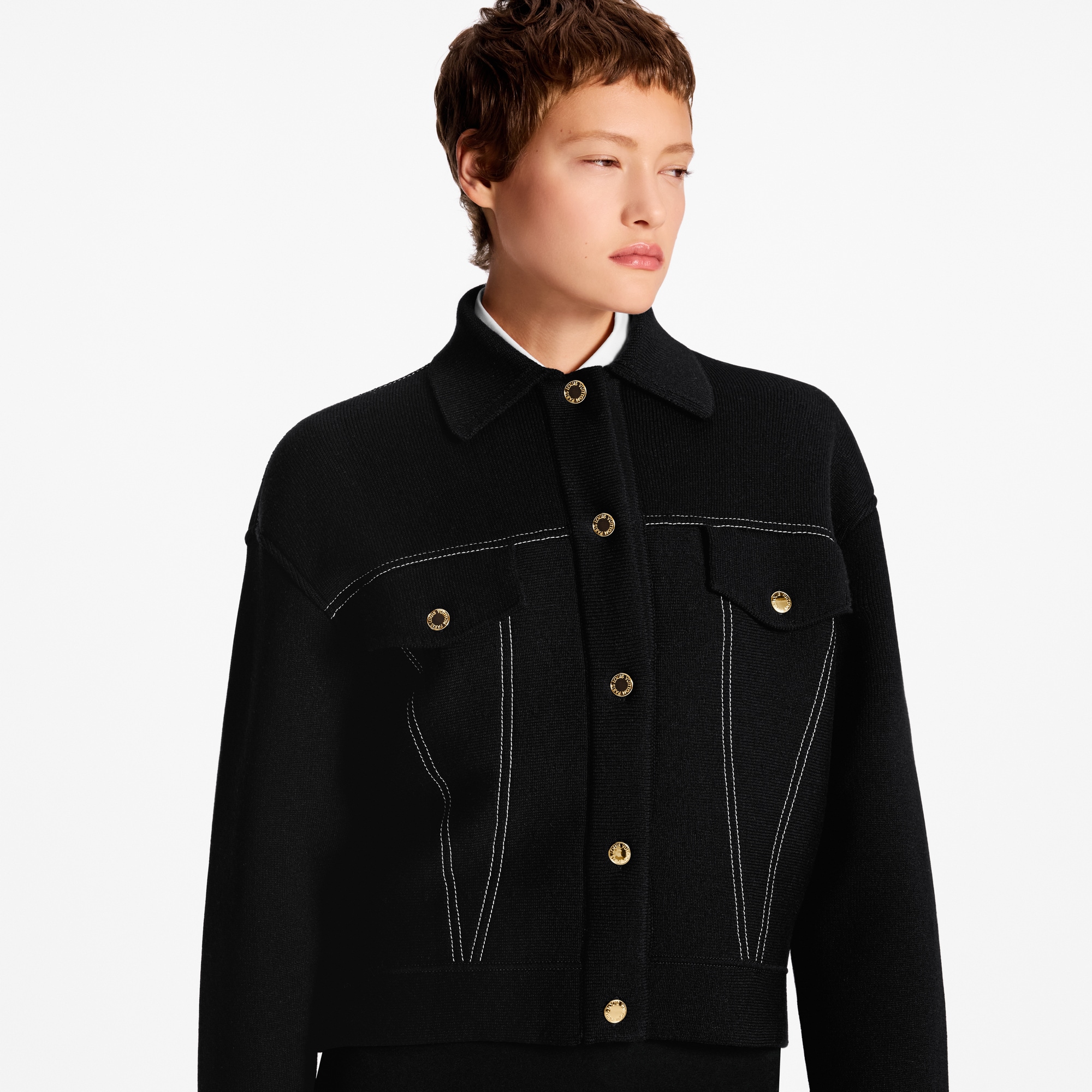 Chaqueta de punto con efecto denim  Mujer Prêt-à-Porter Abrigos y chaquetas | LOUIS VUITTON (Zoom de producto)