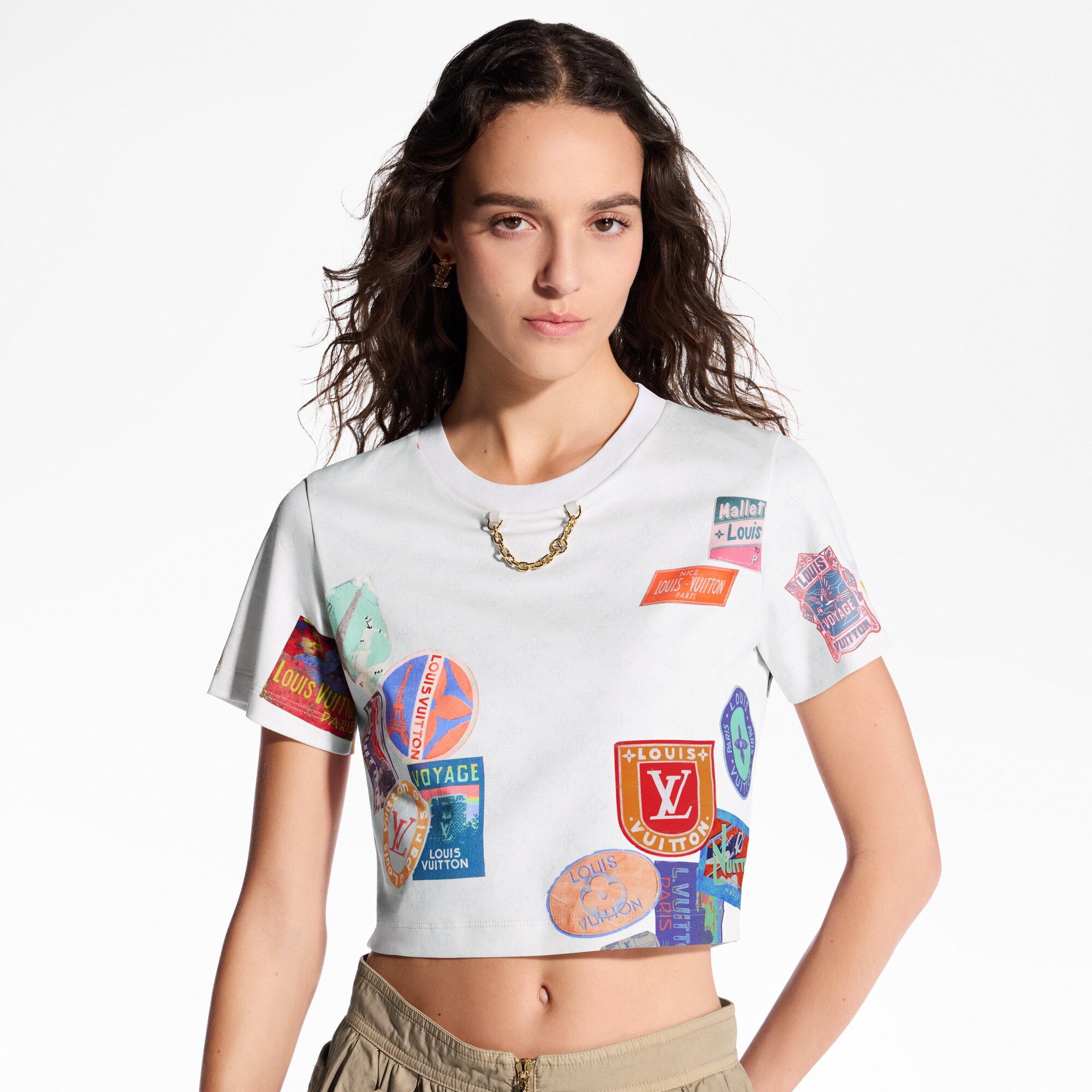 Crop top con estampado Mahina y de parches  Mujer Prêt-à-Porter Tops | LOUIS VUITTON (Zoom de producto)
