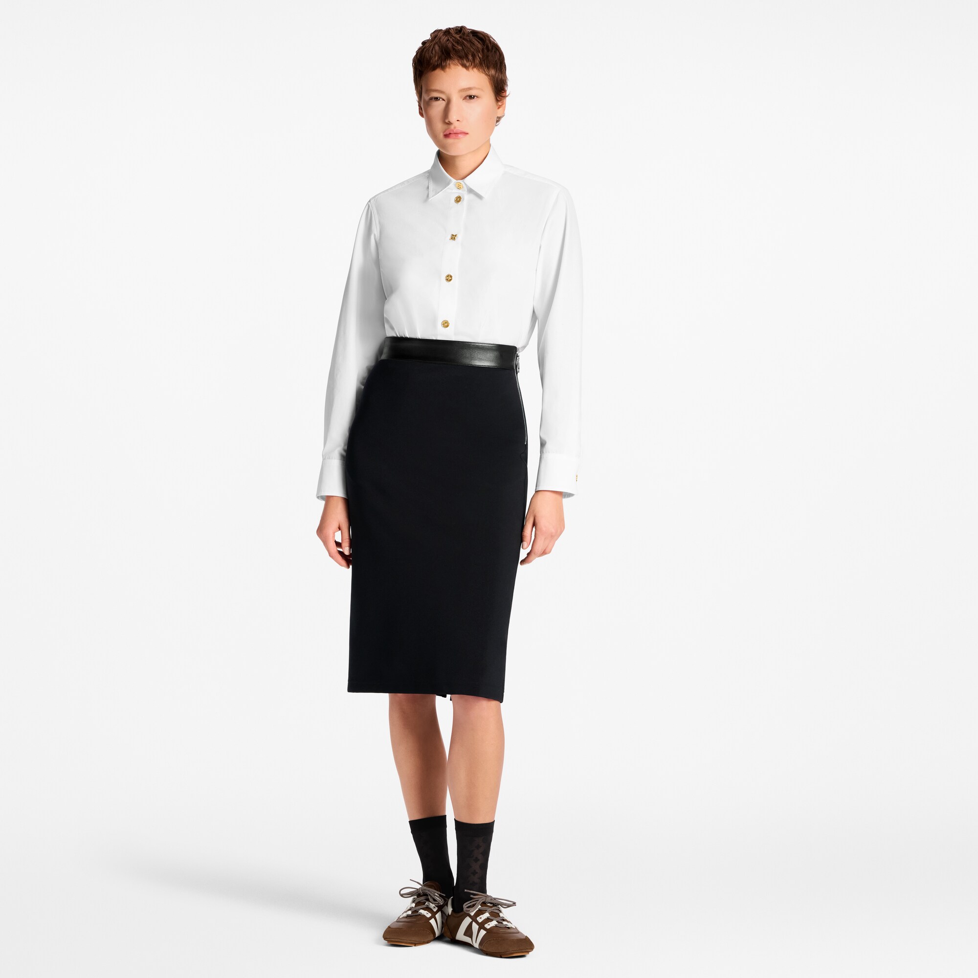 Falda de punto técnico con detalle en piel  Mujer Prêt-à-Porter Faldas y pantalones cortos | LOUIS VUITTON (Zoom de producto)