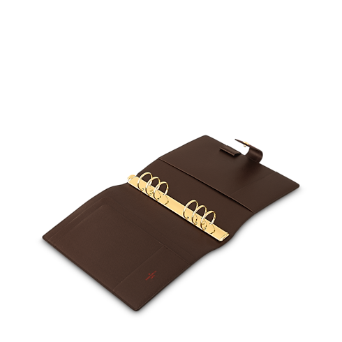 Funda de agenda de anillas grande Lona Damier Ebène Bolsos y pequeña marroquinería Personalización de artículos de cuero } | LOUIS VUITTON (Zoom de producto)