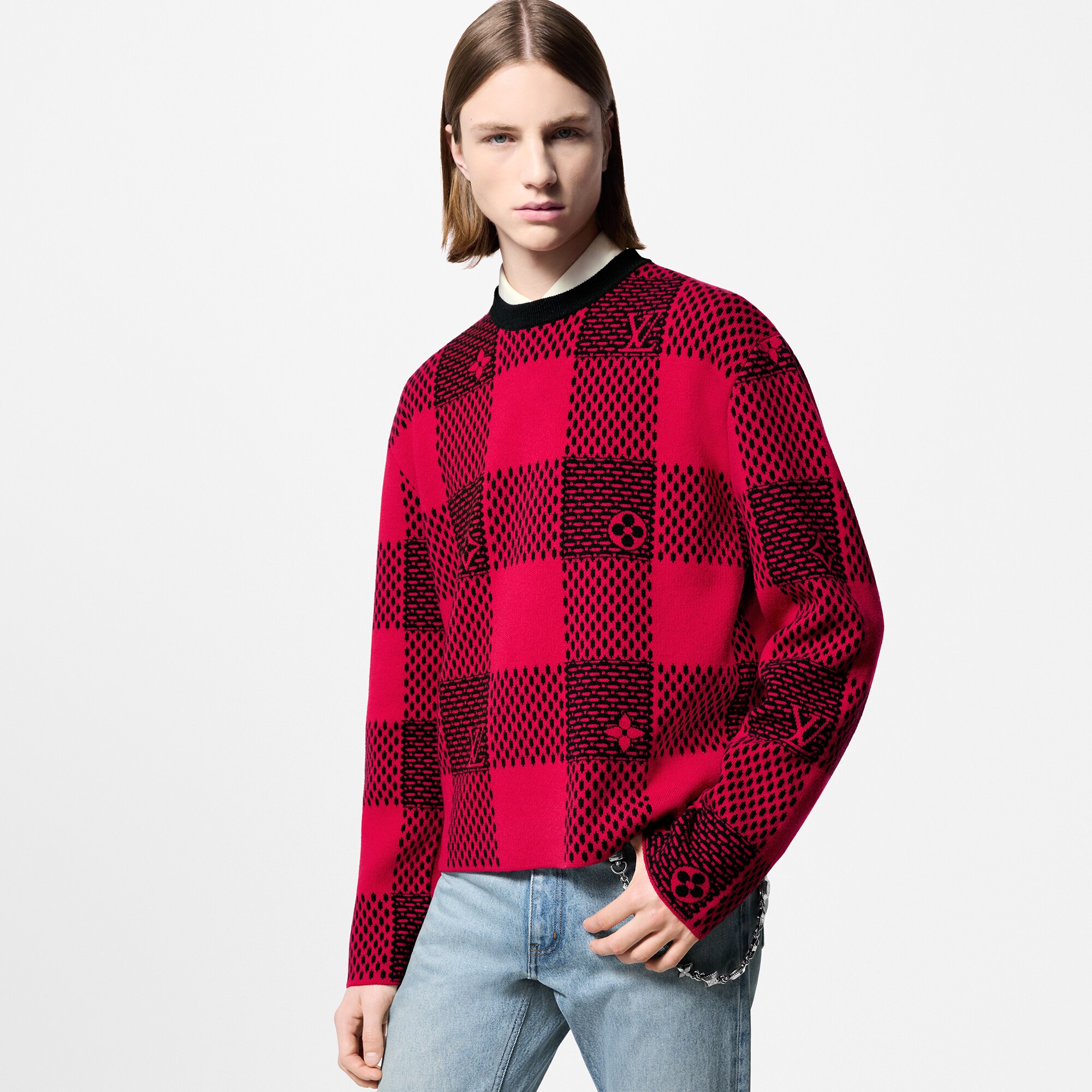 Jersey Damier de lana con cuello redondo  Hombre Prêt-à-Porter Punto y sudaderas | LOUIS VUITTON (Zoom de producto)