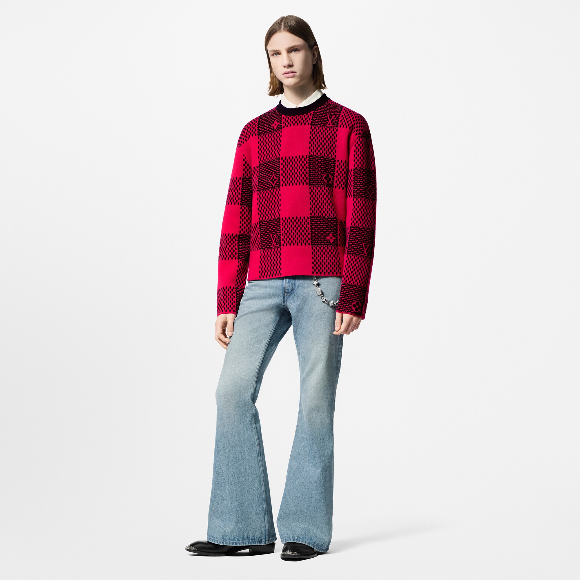 Jersey Damier de lana con cuello redondo  Hombre Prêt-à-Porter Punto y sudaderas | LOUIS VUITTON (Zoom de producto)