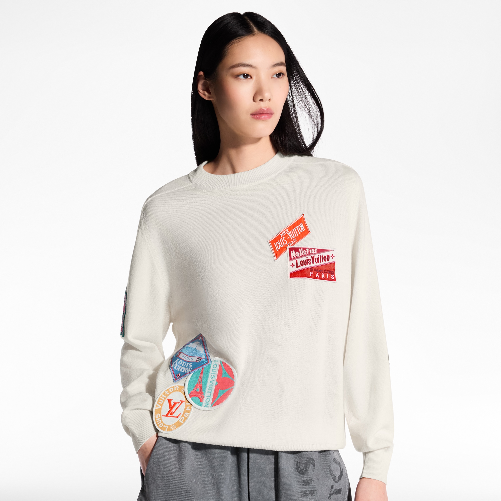 Jersey de cachemir con parches de viaje  Mujer Prêt-à-Porter Artículos de punto | LOUIS VUITTON (Zoom de producto)