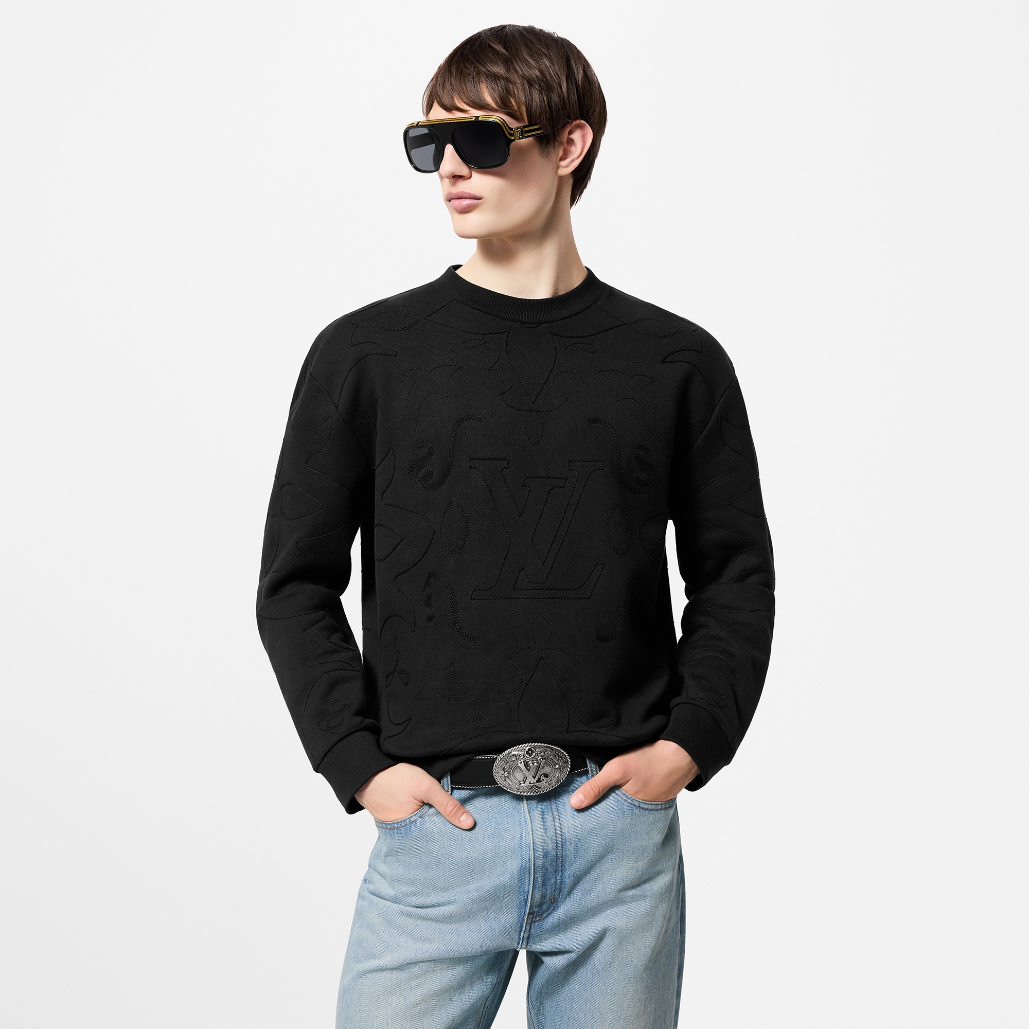 Jersey de cuello redondo en algodón bordado  Hombre Prêt-à-Porter Punto y sudaderas | LOUIS VUITTON (Zoom de producto)
