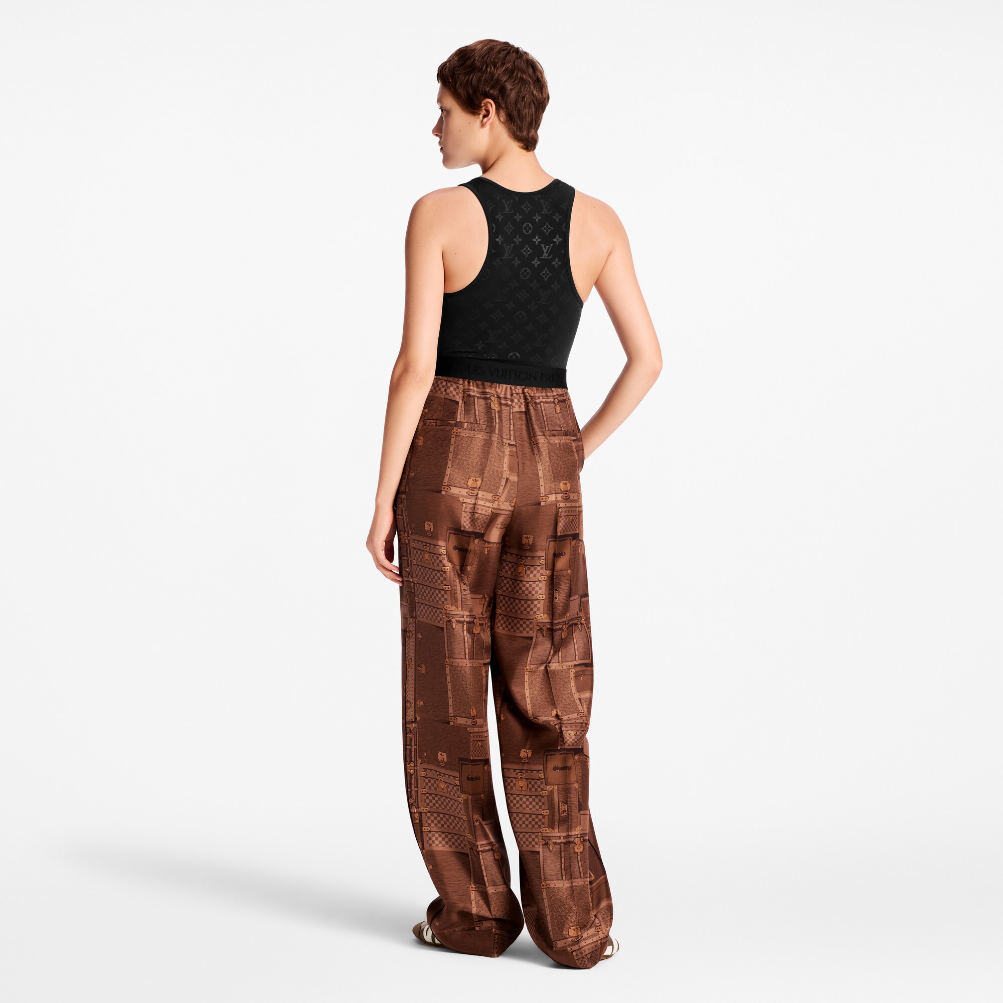 Pantalón de pernera ancha con estampado de baúles  Mujer Prêt-à-Porter Pantalones | LOUIS VUITTON (Zoom de producto)