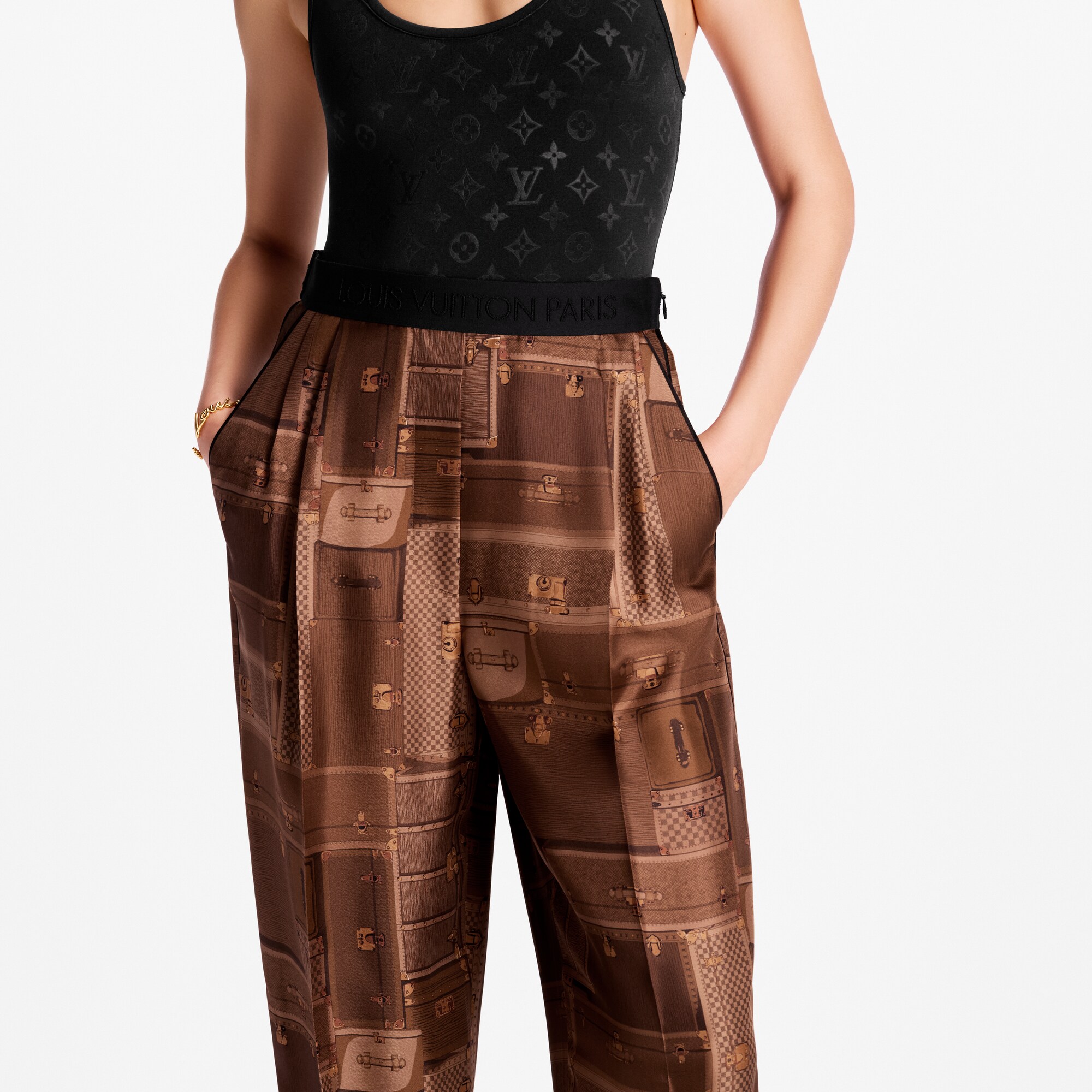 Pantalón de pernera ancha con estampado de baúles  Mujer Prêt-à-Porter Pantalones | LOUIS VUITTON (Zoom de producto)