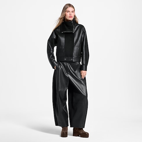 Pantalón globo de piel con inserción de lana Mujer Prêt-à-Porter Novedades en Prêt-à-porter | LOUIS VUITTON (Zoom de producto)