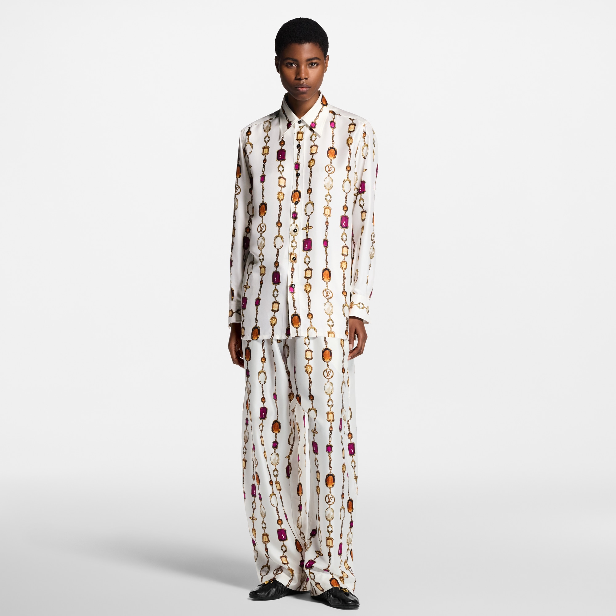 Pantalón tipo pijama con estampado de collar  Mujer Prêt-à-Porter Pantalones | LOUIS VUITTON (Zoom de producto)