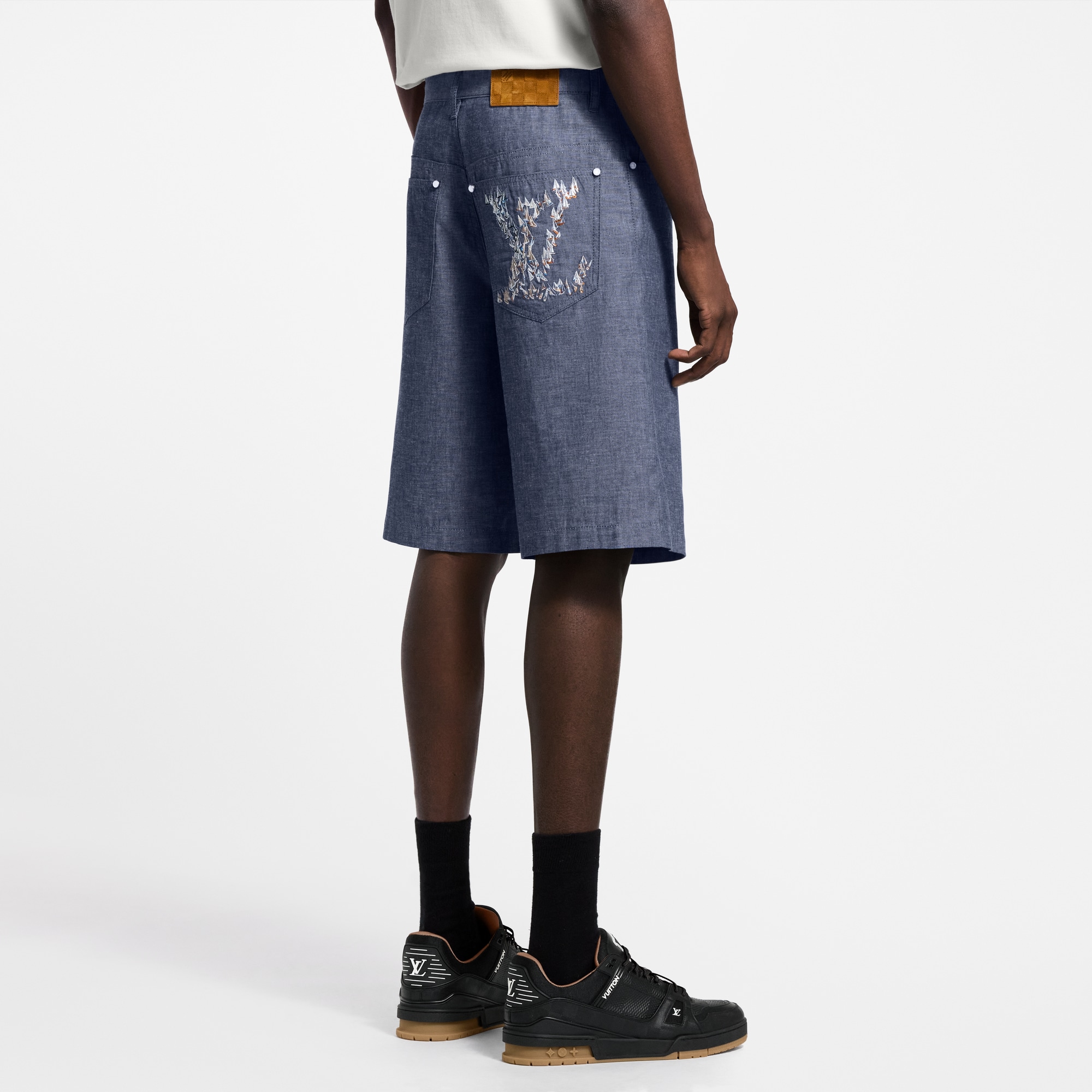 Pantalones cortos de chambray bordados  Hombre Prêt-à-Porter Denim | LOUIS VUITTON (Zoom de producto)