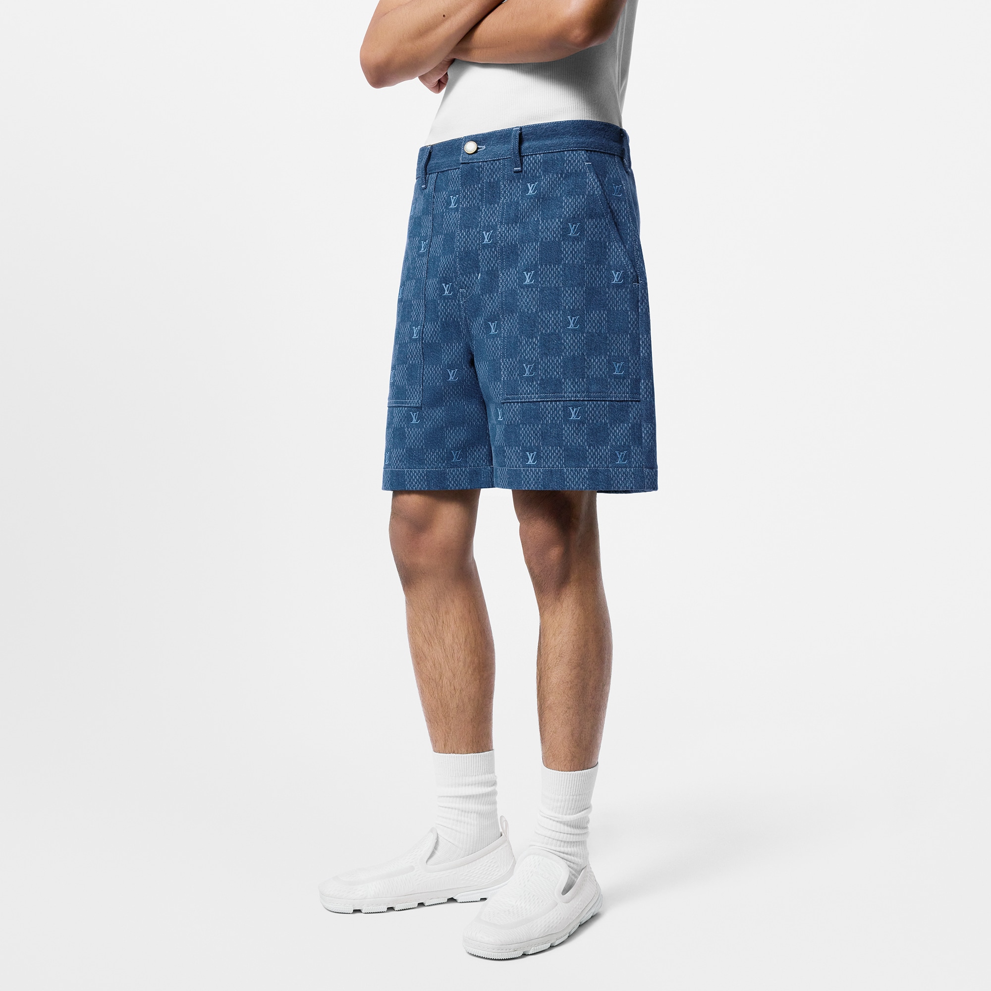 Pantalones cortos vaqueros Damier bordados  Hombre Prêt-à-Porter Denim | LOUIS VUITTON (Zoom de producto)
