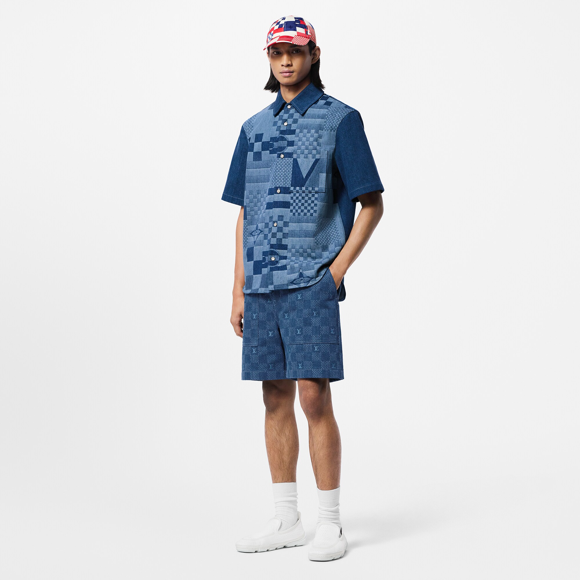 Pantalones cortos vaqueros Damier bordados  Hombre Prêt-à-Porter Denim | LOUIS VUITTON (Zoom de producto)