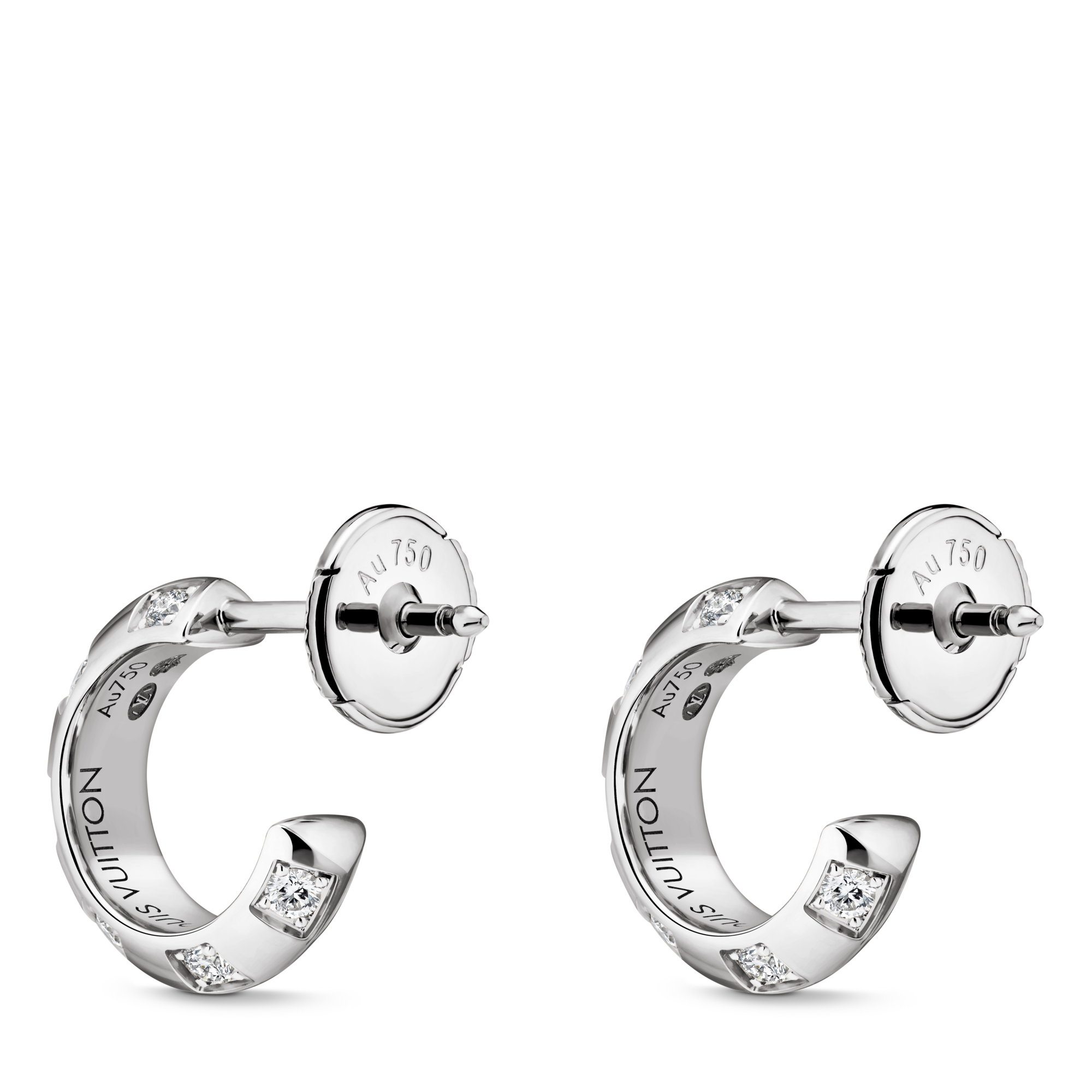 Pendientes de aro pequeños Le Damier de Louis Vuitton de oro blanco y diamantes  Joyería Categorías Pendientes | LOUIS VUITTON (Zoom de producto)