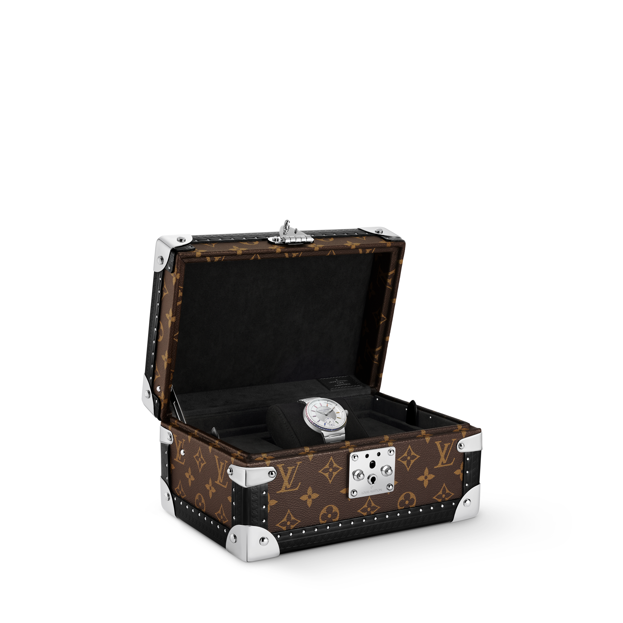 Reloj automático Tambour de 40 mm de platino, zafiros y rubíes  Relojería Todos los relojes } | LOUIS VUITTON (Zoom de producto)