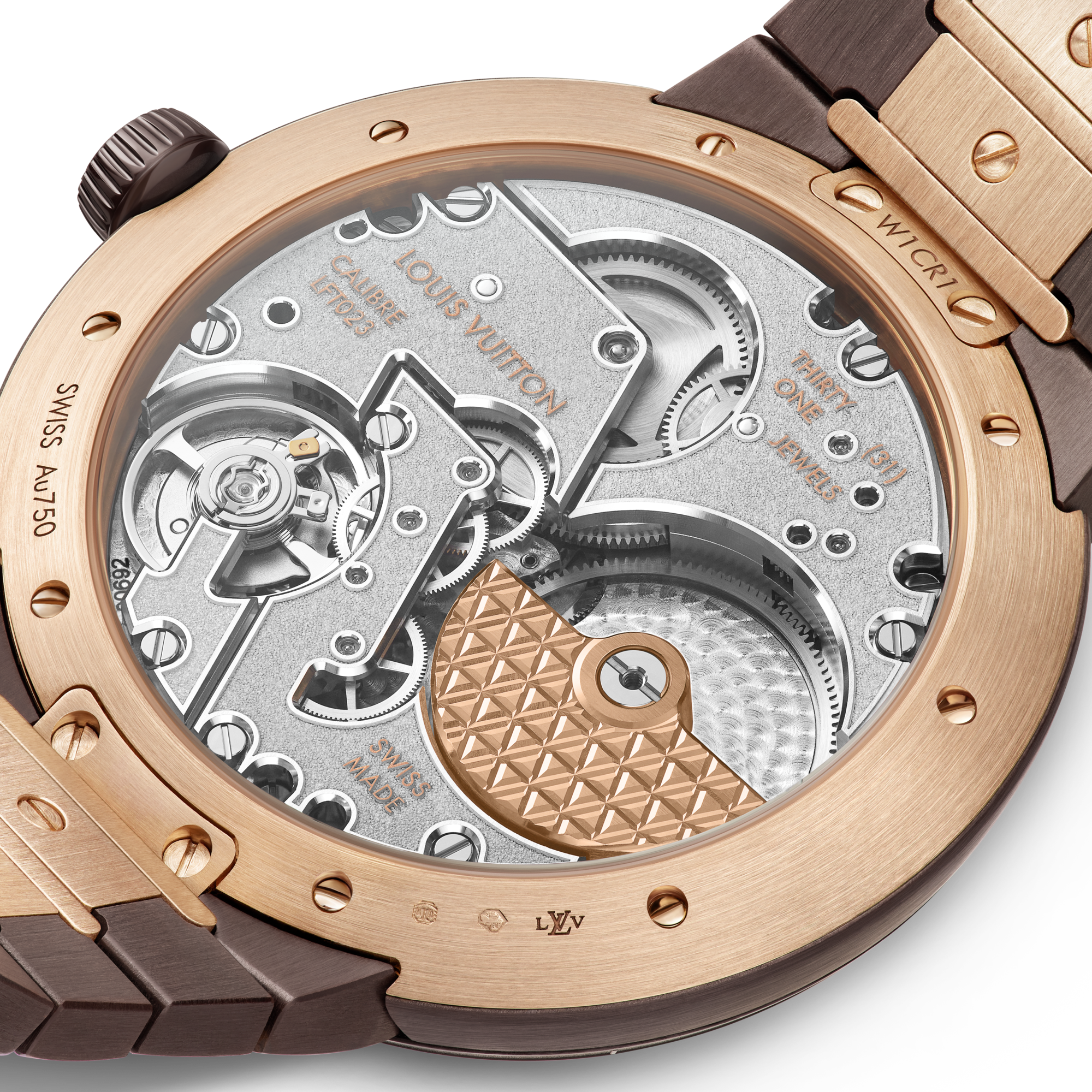 Reloj automático Tambour de 40 mm en cerámica y oro rosa  Relojería Todos los relojes } | LOUIS VUITTON (Zoom de producto)