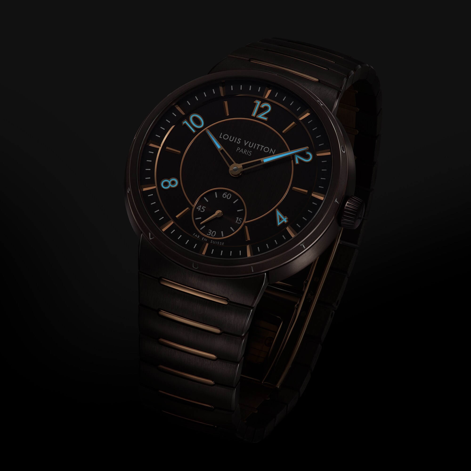 Reloj automático Tambour de 40 mm en cerámica y oro rosa  Relojería Todos los relojes } | LOUIS VUITTON (Zoom de producto)
