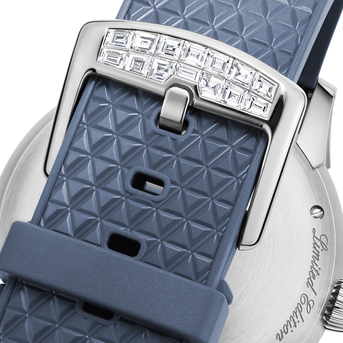 Reloj automático Tambour Spin Time de 39,5 mm en oro blanco, ojo de halcón y diamantes Relojería Todos los relojes } | LOUIS VUITTON (Zoom de producto)