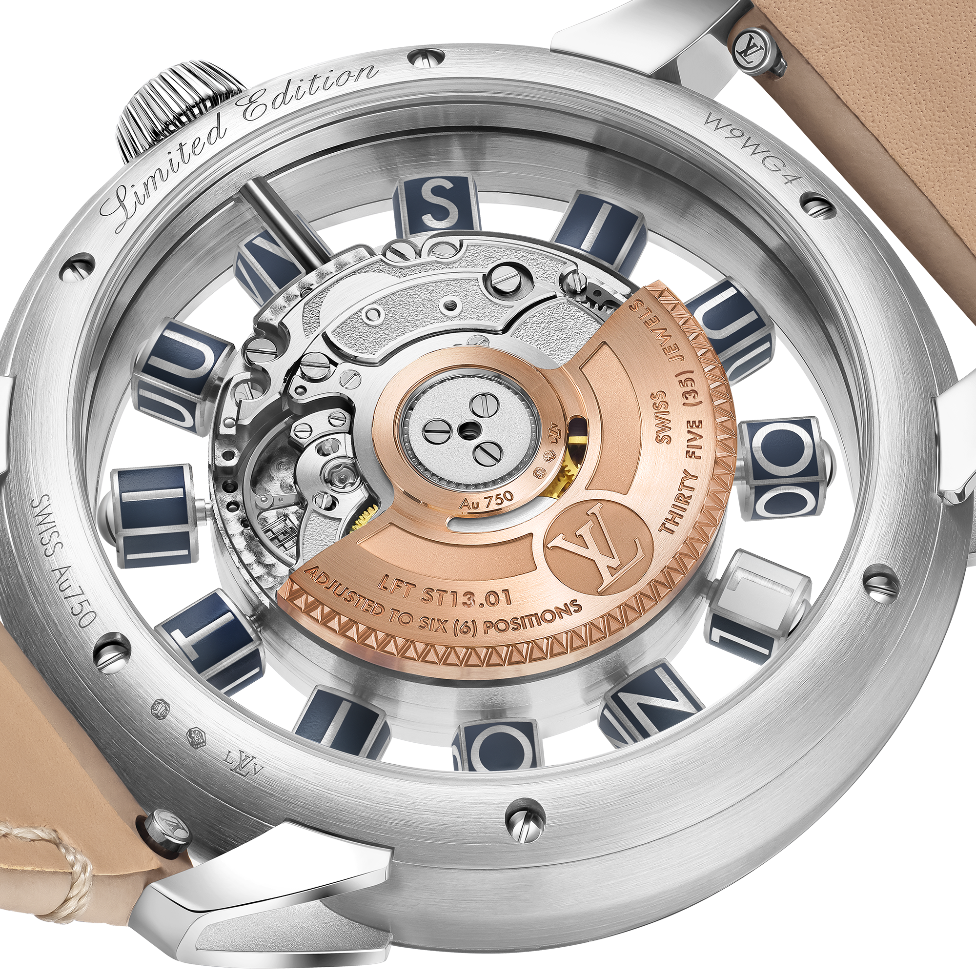 Reloj automático Tambour Taiko Spin Time Air de 42,5 mm en oro blanco  Relojería Todos los relojes } | LOUIS VUITTON (Zoom de producto)