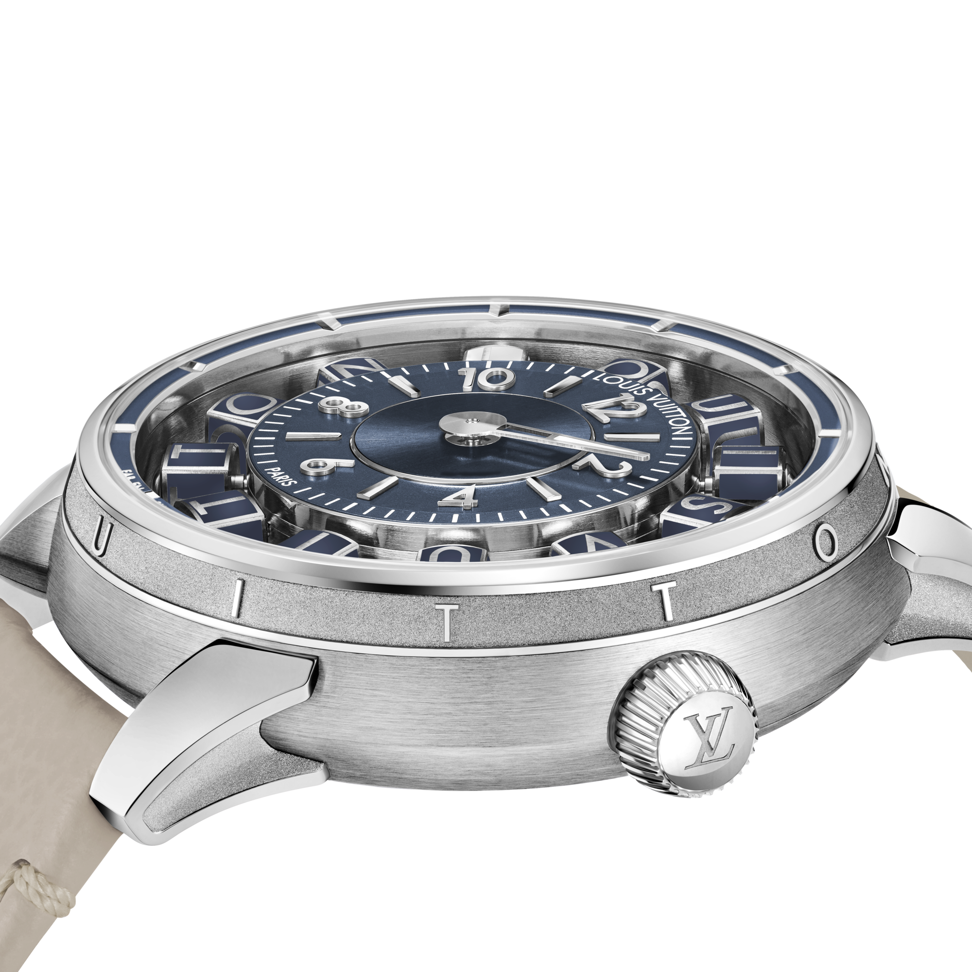 Reloj automático Tambour Taiko Spin Time Air de 42,5 mm en oro blanco  Relojería Todos los relojes } | LOUIS VUITTON (Zoom de producto)